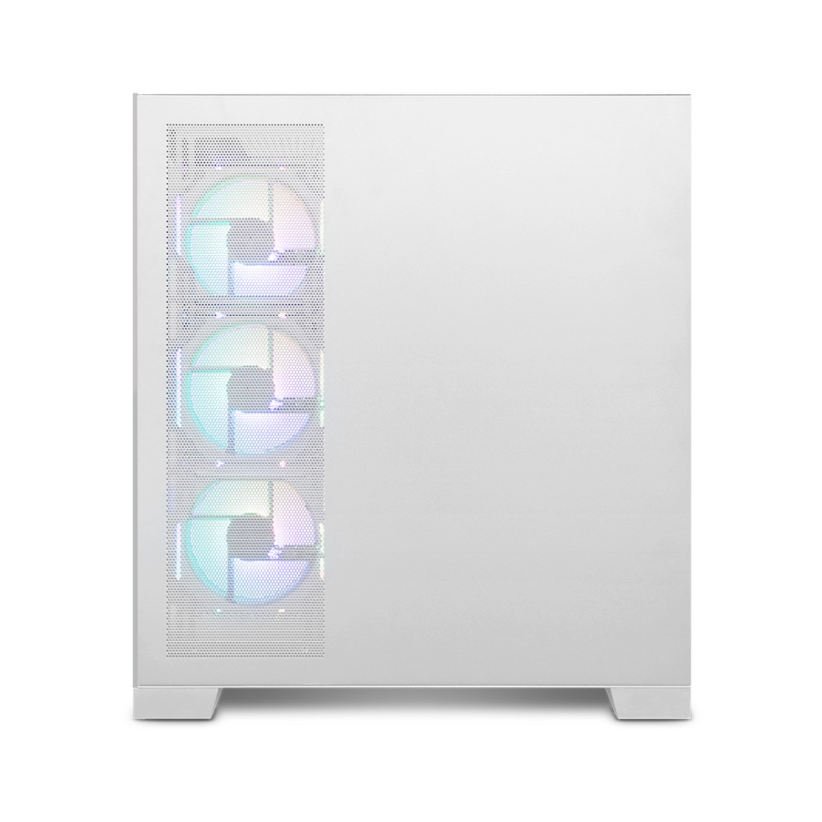 Un case per PC bianco con tre ventole RGB sul lato sinistro.