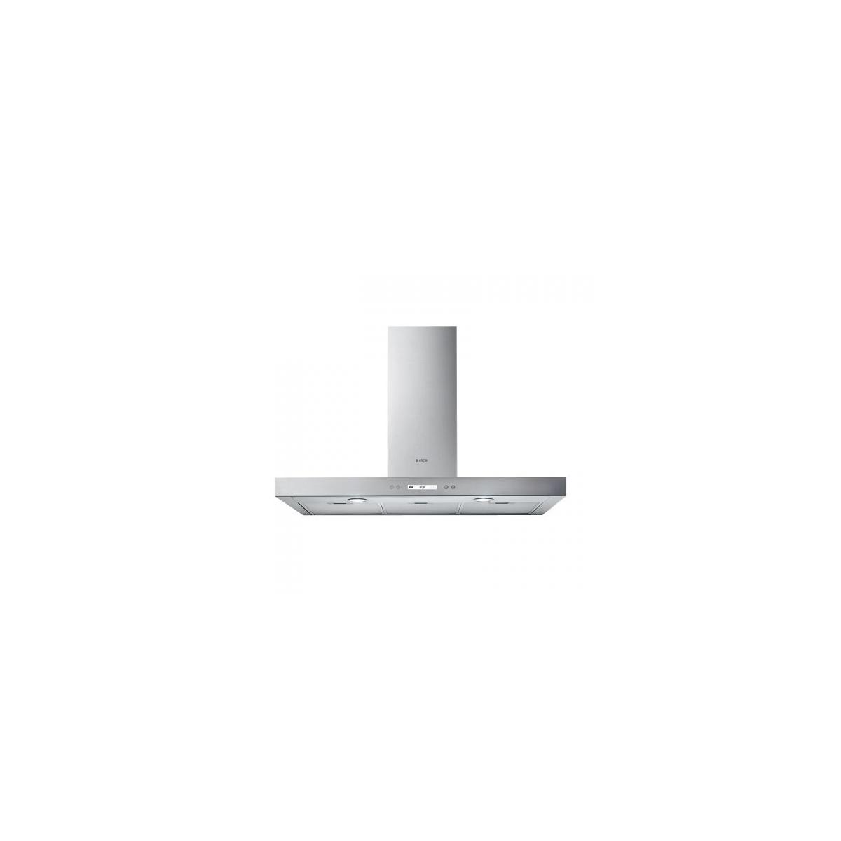 Una moderna cappa in acciaio inox con pannello di controllo touch.