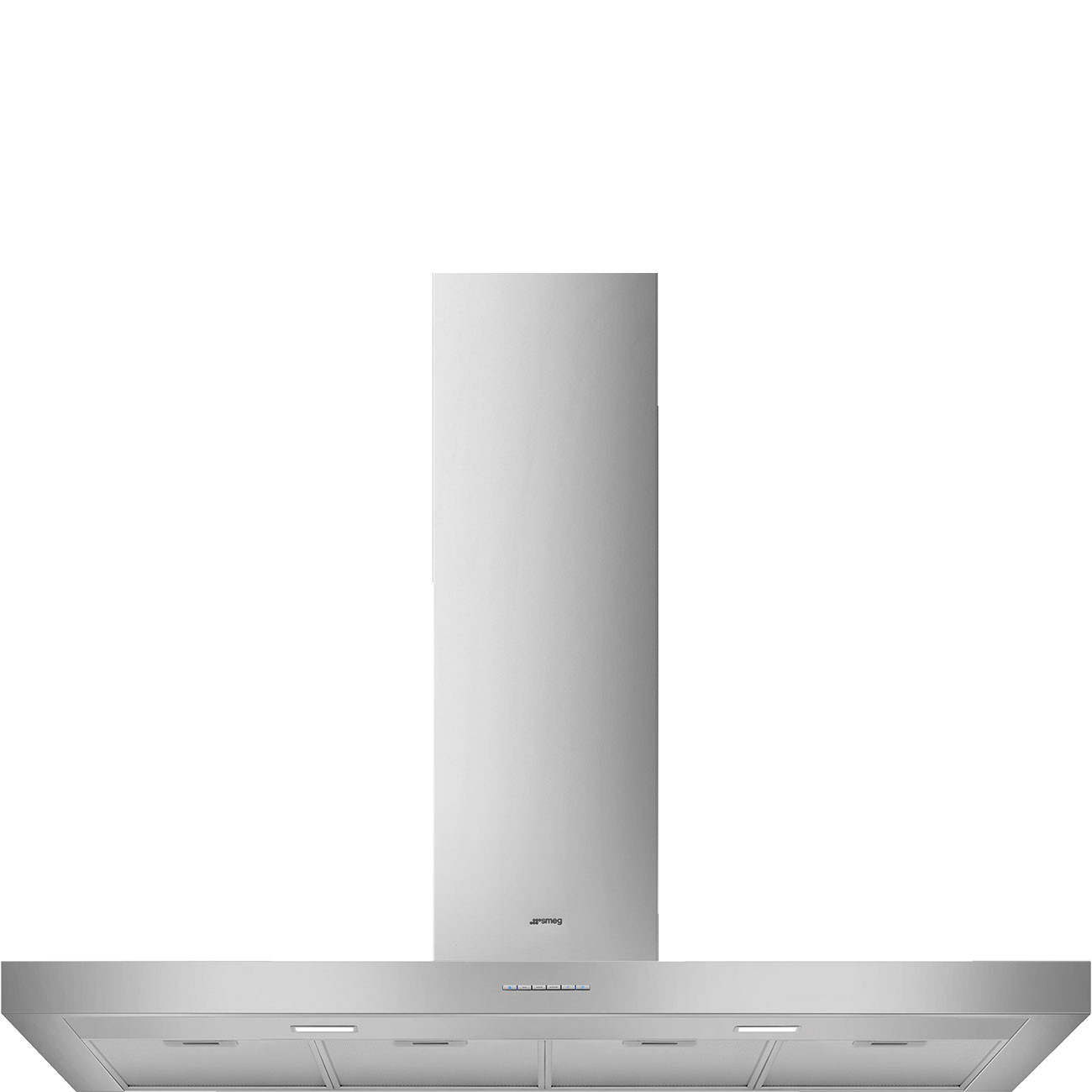 Campana extractora de acero inoxidable con panel de control y luces.