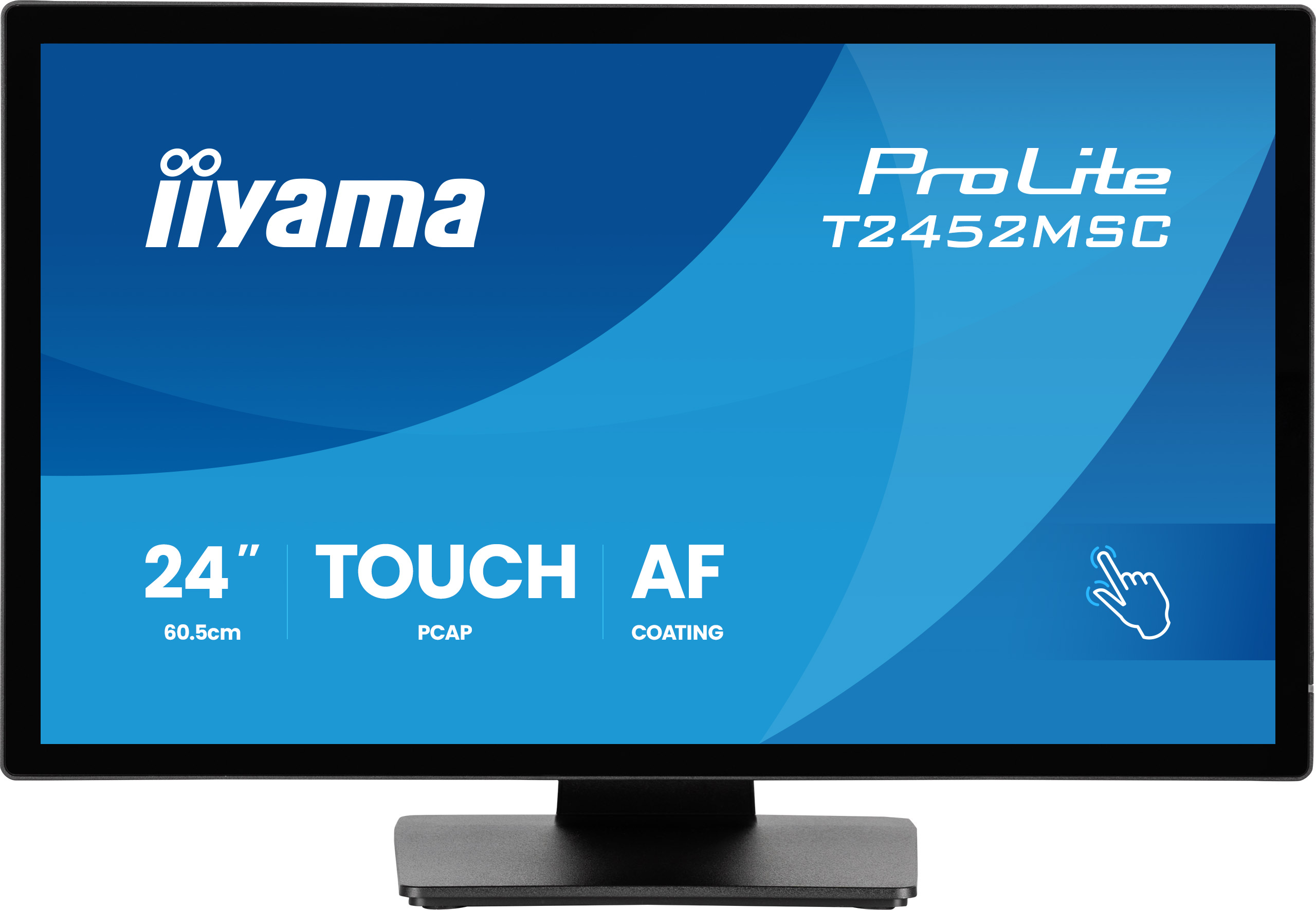 Un monitor touchscreen da 24 pollici con logo iiyama e marchio ProLite T2452MSC.
