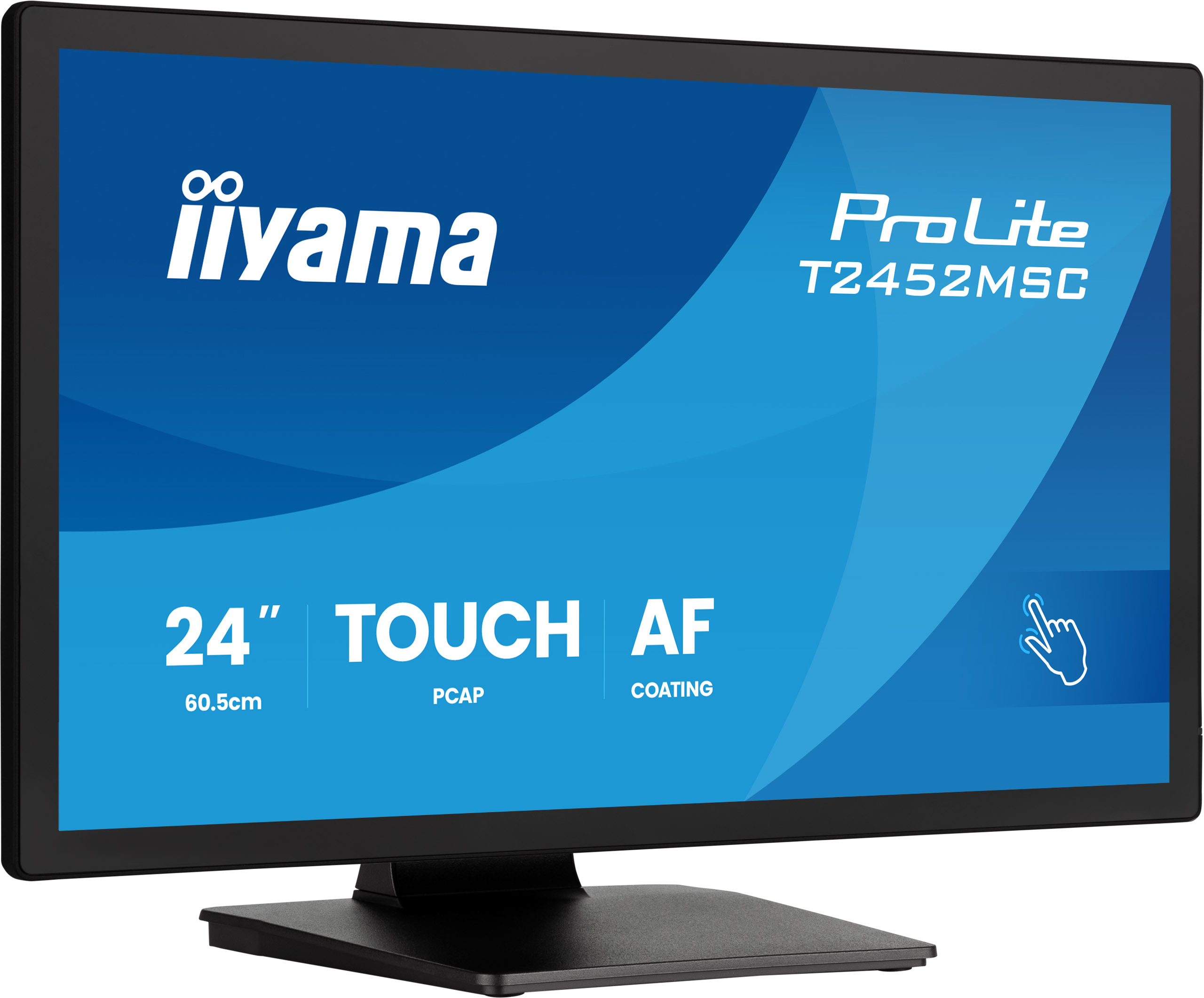 Un monitor touchscreen nero da 24 pollici con logo Iiyama e testo ProLite T2452MSC.
