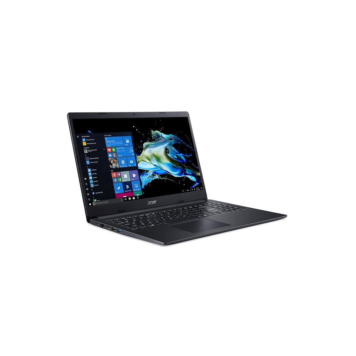 Un laptop Acer nero con schermo aperto, che mostra un'immagine astratta colorata.