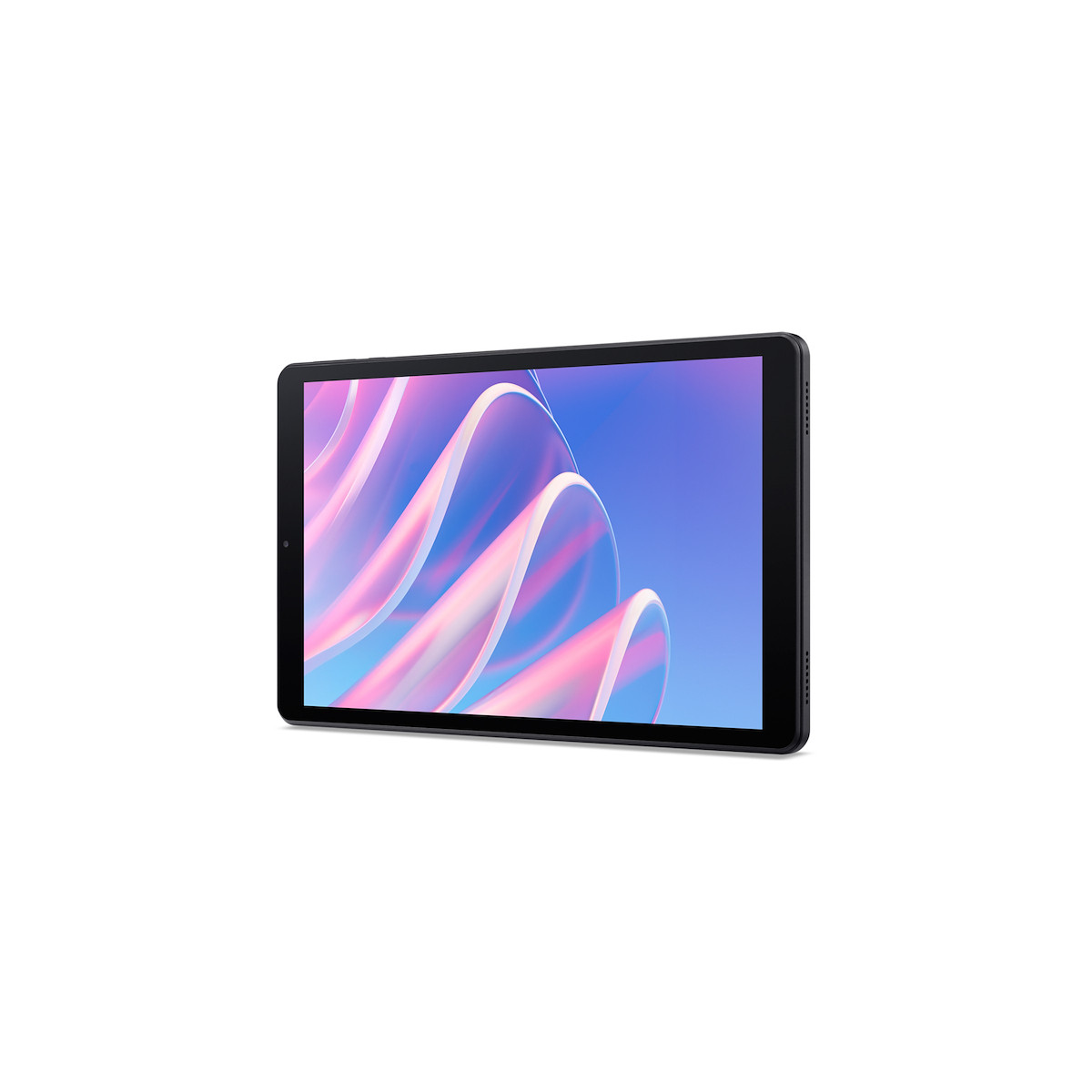 Ein schwarzes Tablet mit einem bunten Bildschirm und einer abstrakten Grafik.