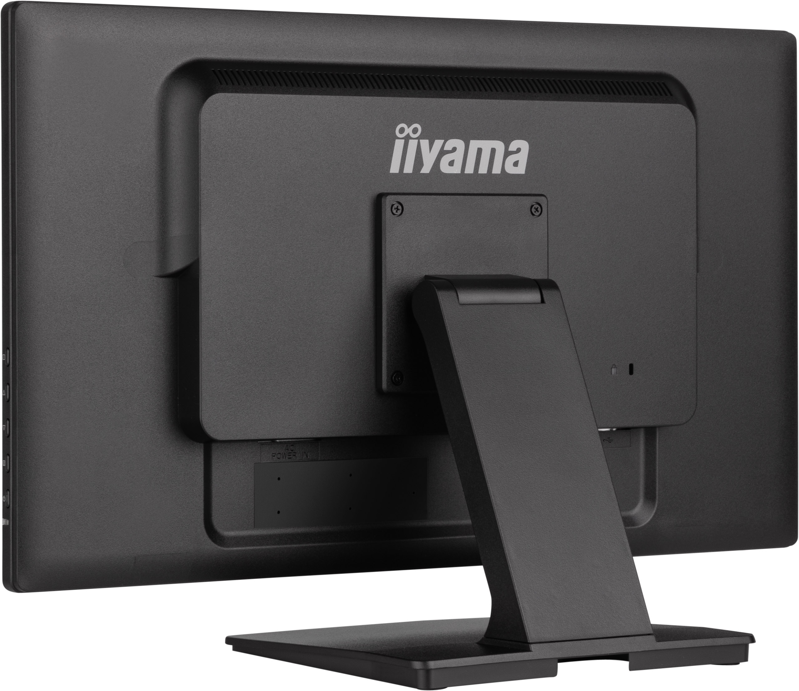 Retro di un monitor nero con logo iiyama e supporto.