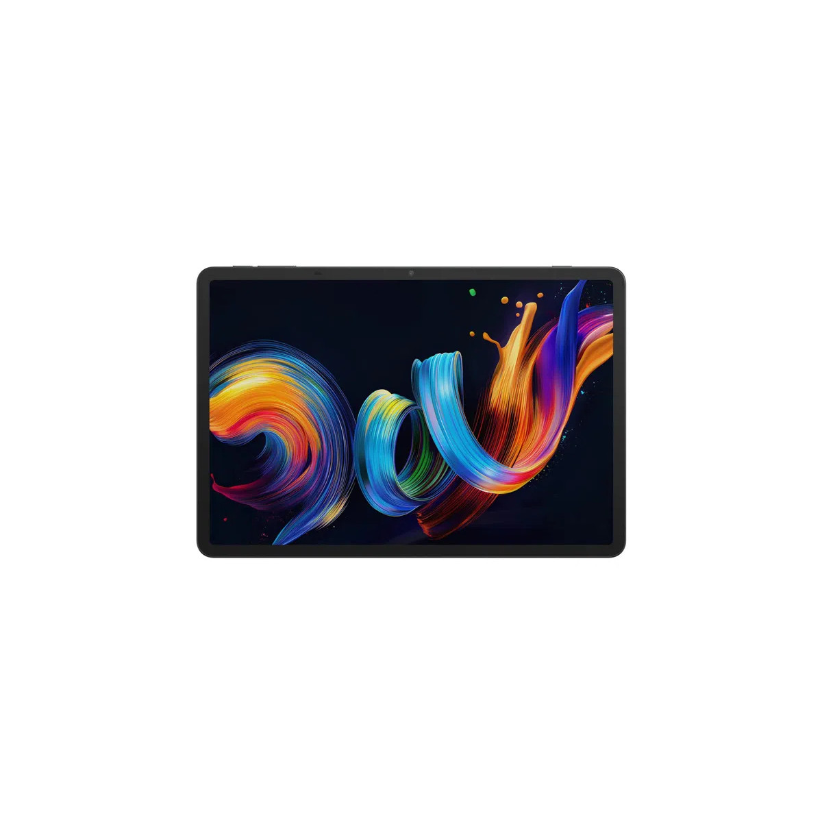 Une tablette affichant des éclaboussures de peinture vives et tourbillonnantes.
