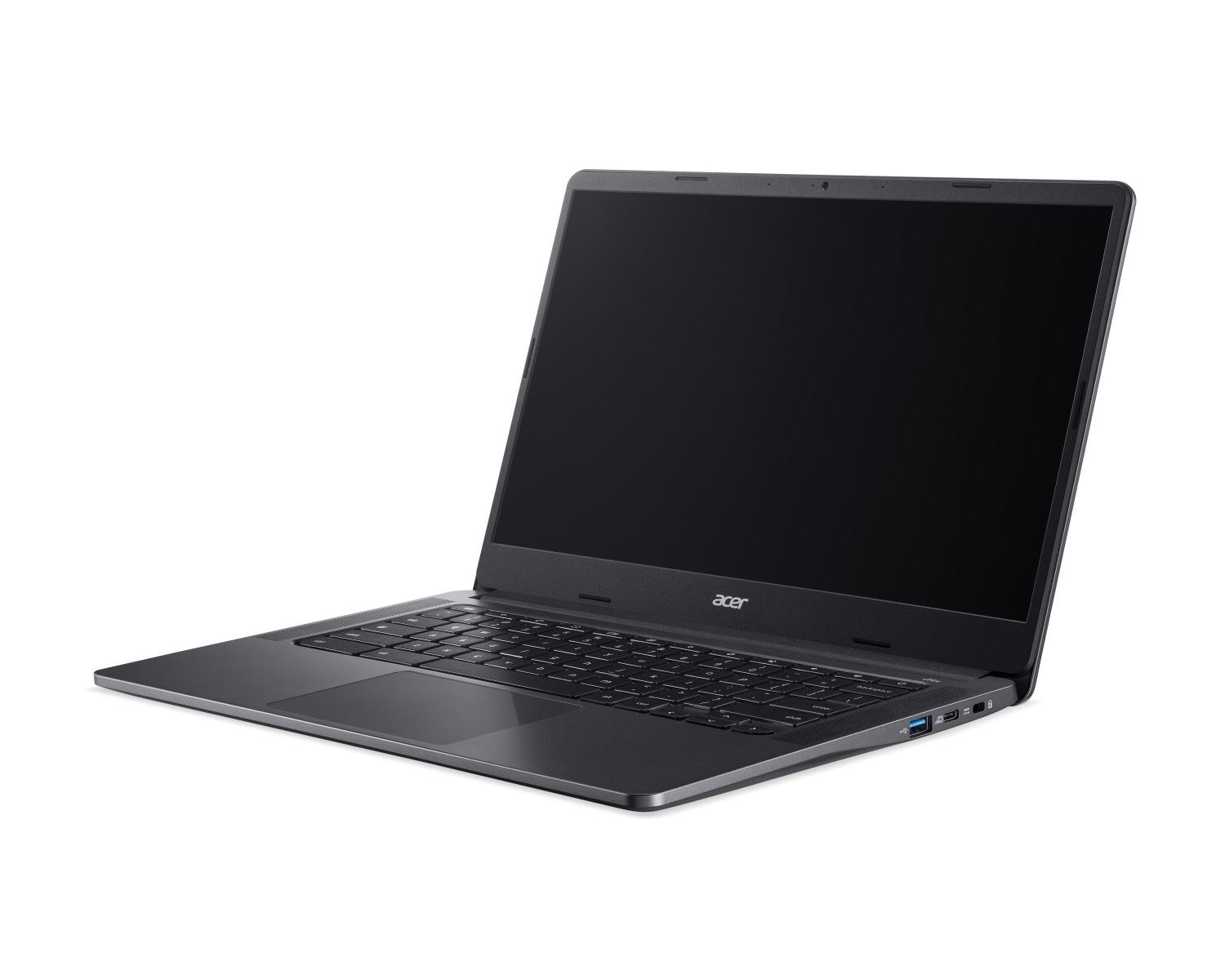 Un laptop Acer grigio chiuso con schermo nero vuoto e tastiera.