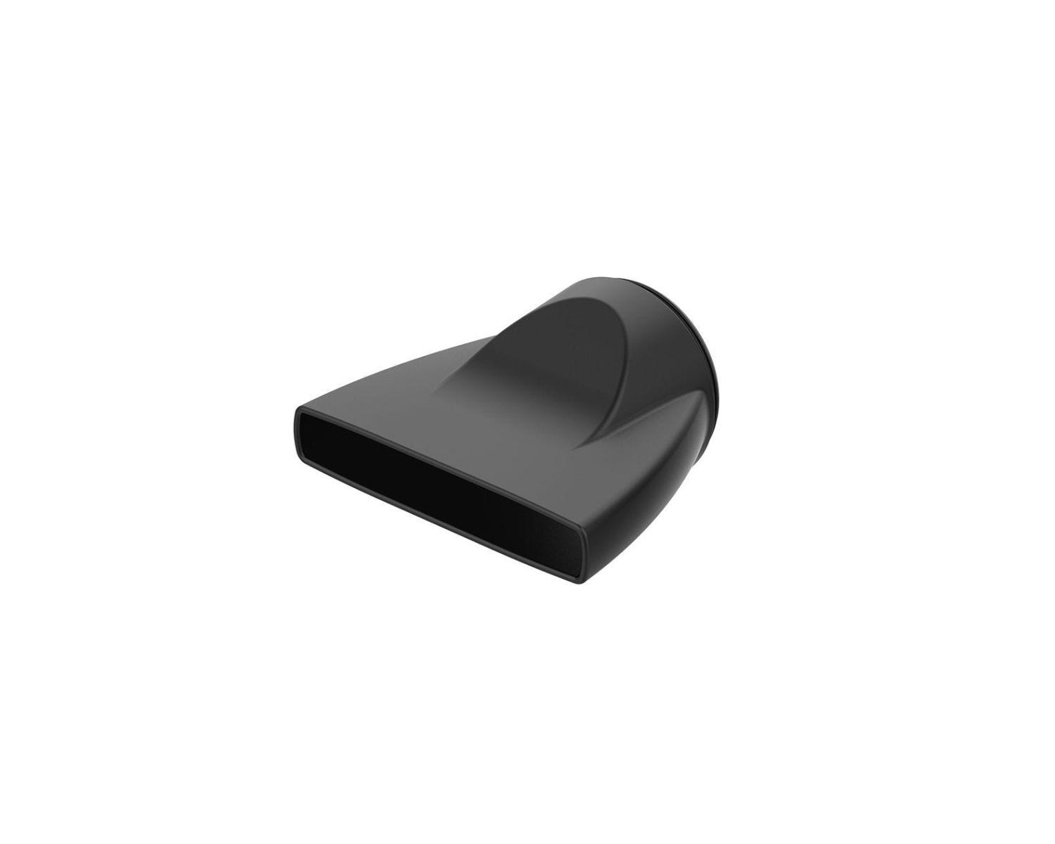 Accessorio ugello nero per asciugacapelli, su sfondo bianco.