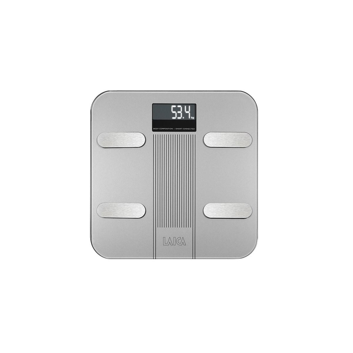 Silberne Körperwaage mit digitaler Anzeige von 53,4 kg.