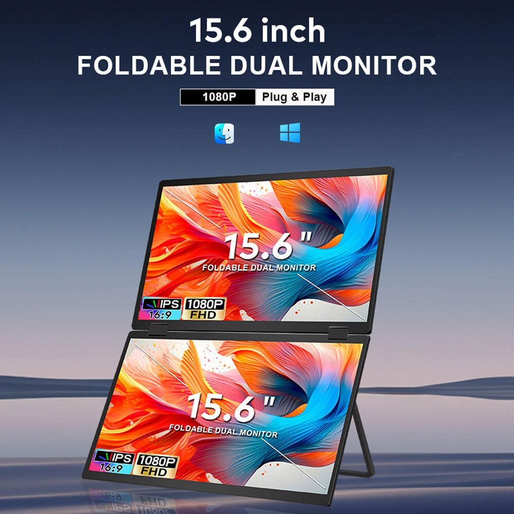 Un doppio monitor pieghevole da 15,6 pollici, 1080P, Plug & Play.