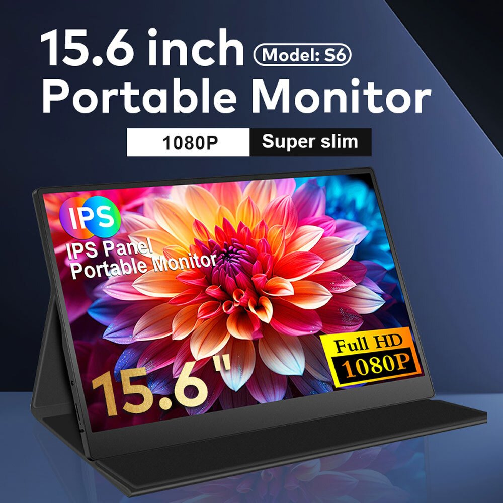 Monitor portátil de 15,6 pulgadas con panel IPS, resolución 1080P, modelo S6.