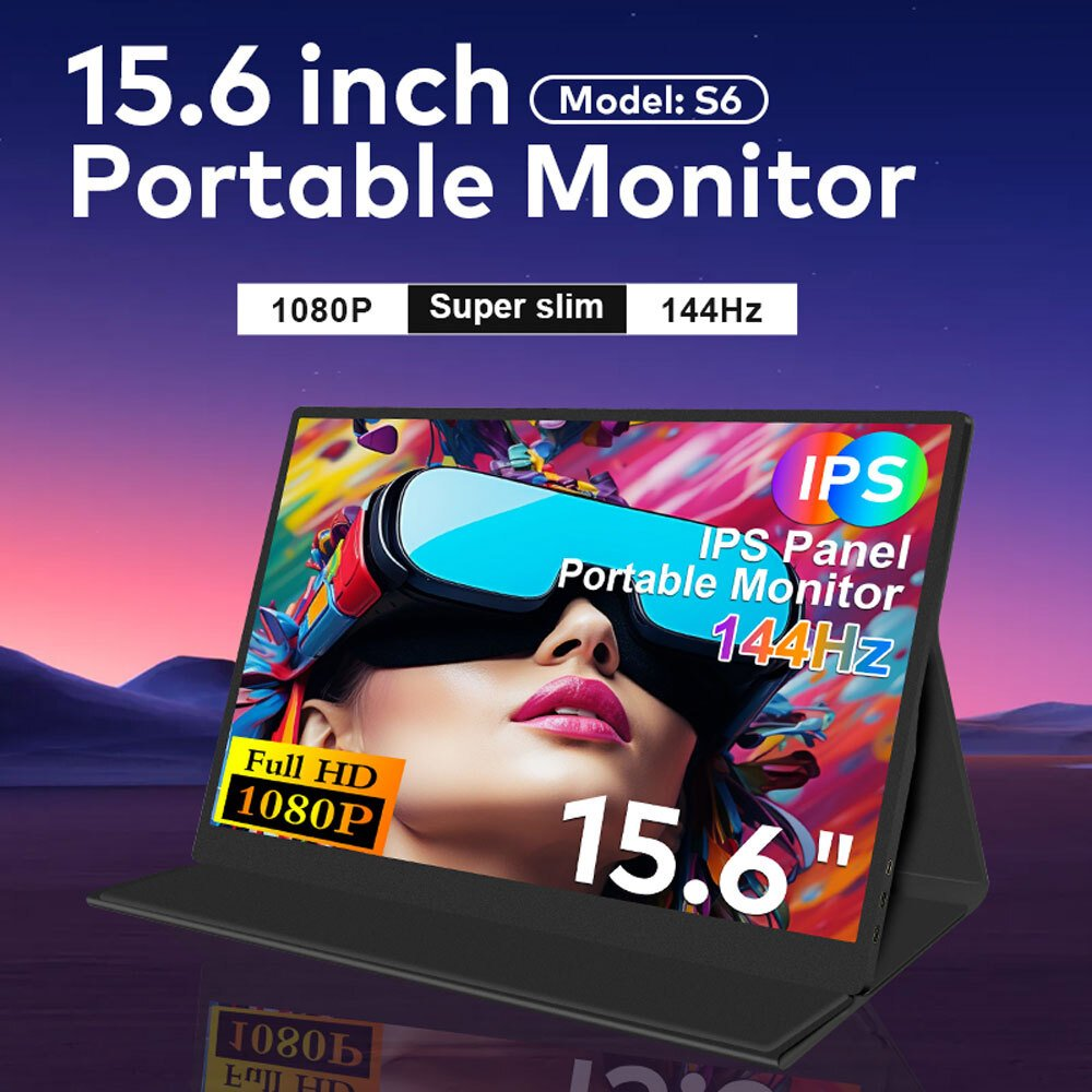 Monitor portatile da 15,6 pollici, modello S6, con 1080P, super sottile, 144Hz, pannello IPS.