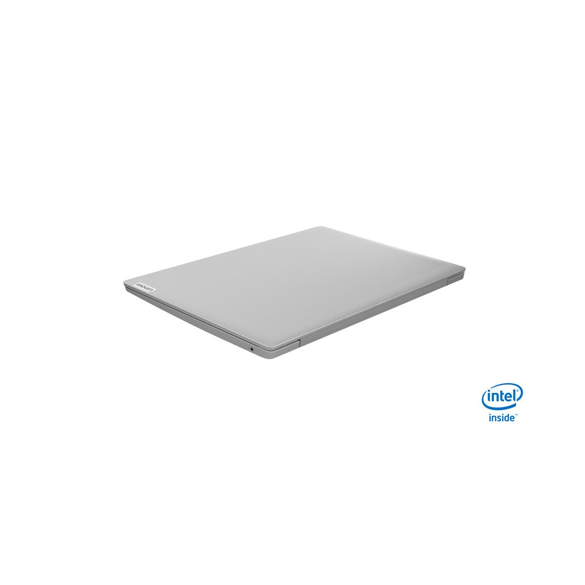 Un laptop argentato chiuso su sfondo bianco con logo Intel Inside.