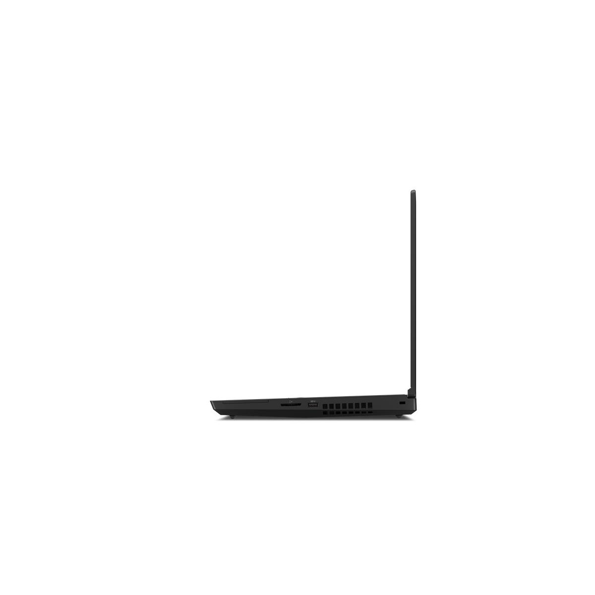 Un laptop nero mostrato di profilo su sfondo bianco.