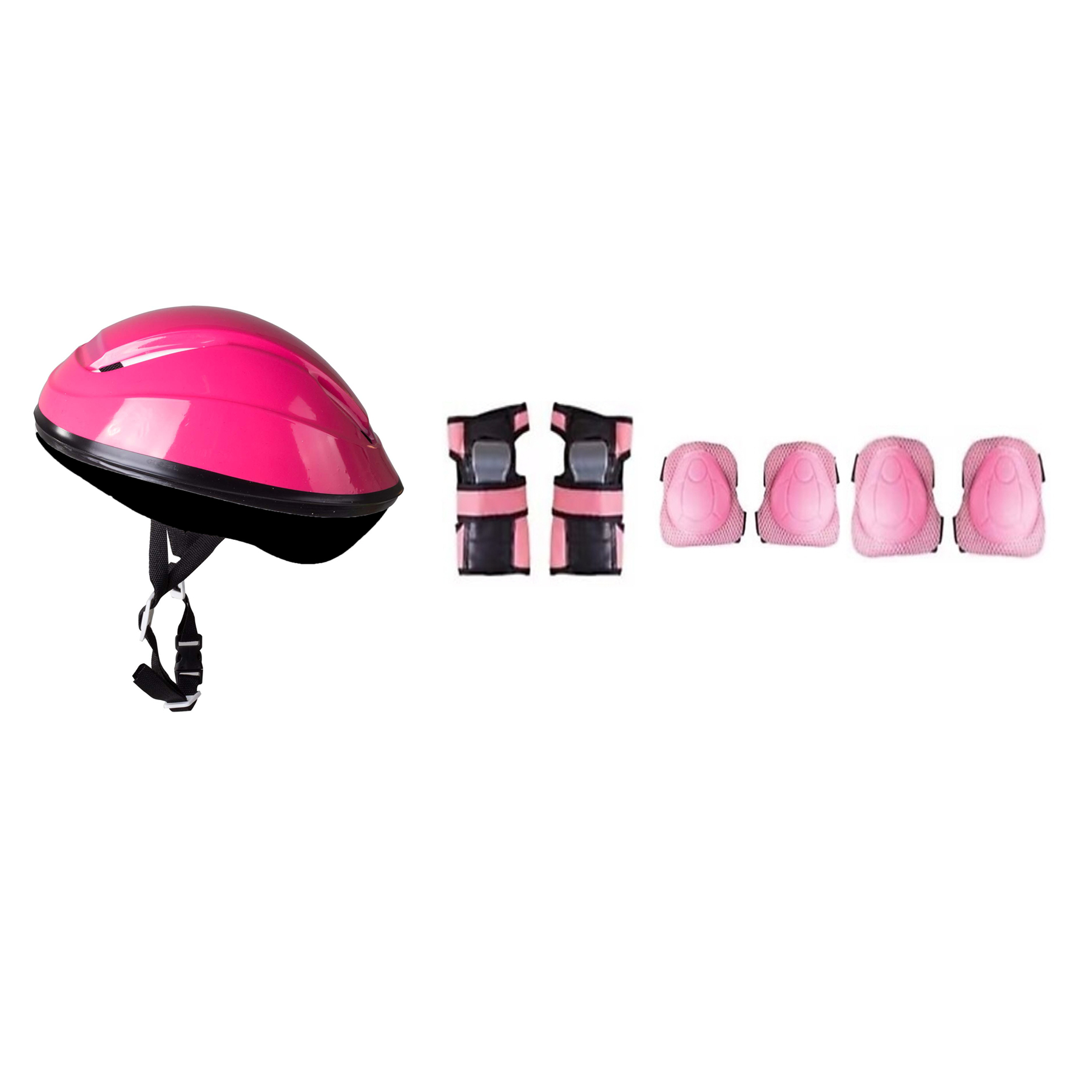 Pembe bir kask ve çocuklar için koruyucu ekipman.