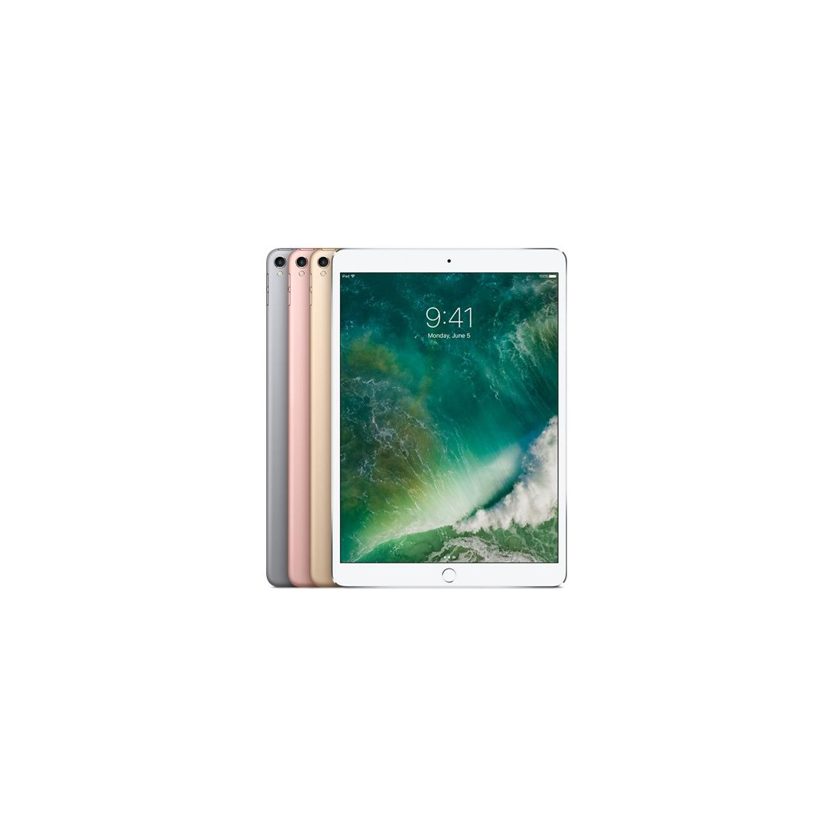 Quattro iPad color argento, oro rosa e oro sono uno accanto all'altro. Il primo mostra la schermata di blocco.