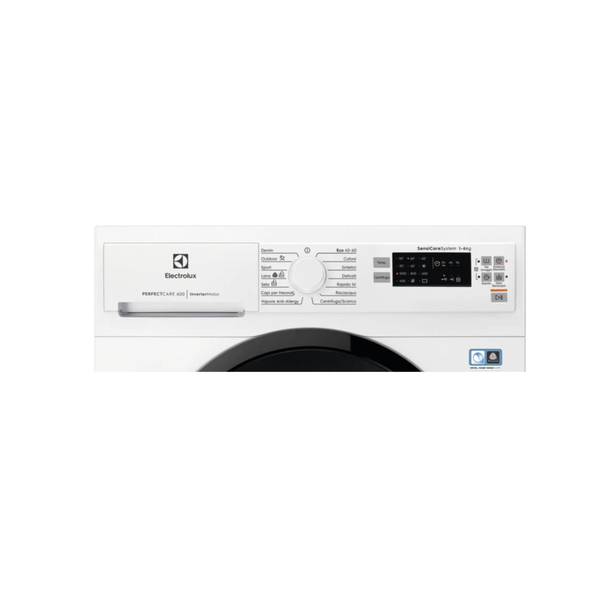 Weiße Electrolux Waschmaschine mit Bedienfeld und Programmauswahl.
