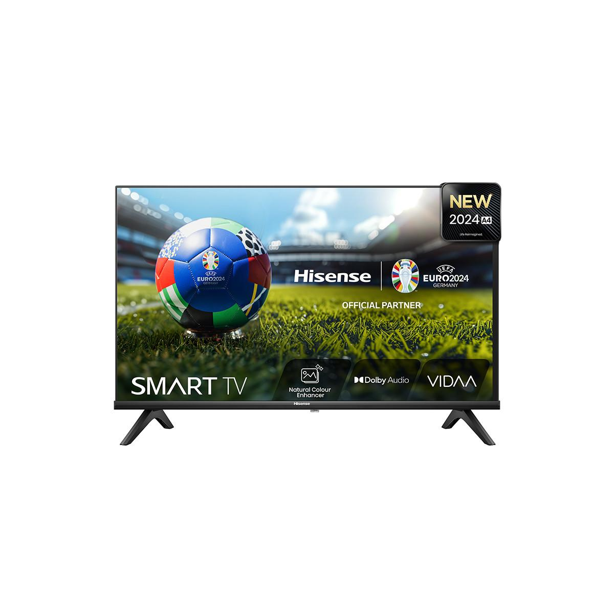 Smart TV Hisense con logo EURO2024 e pallone da calcio.