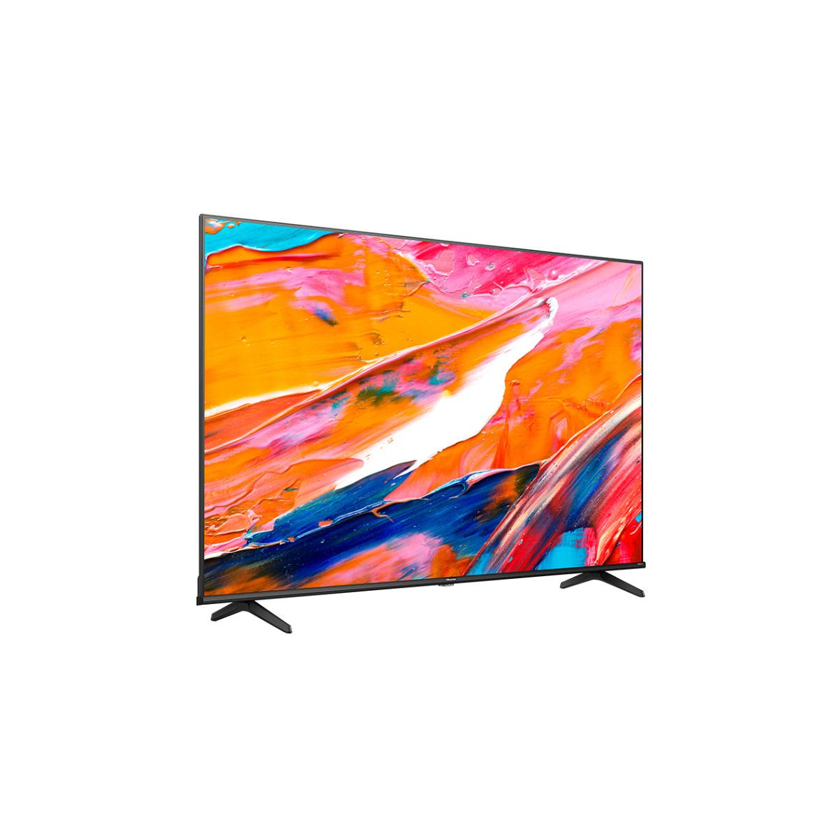 Un televisore moderno che mostra un'immagine astratta e colorata sullo schermo.