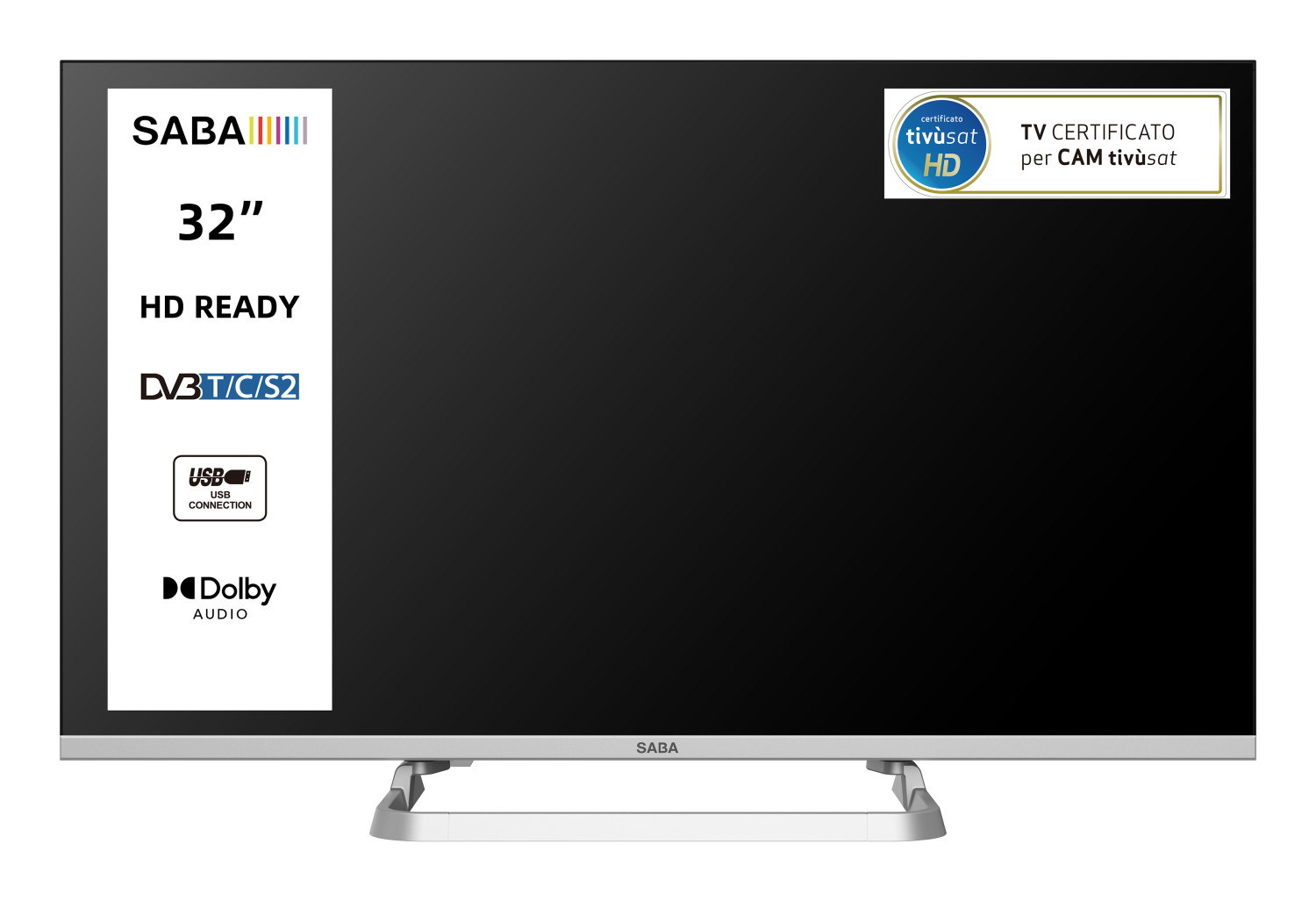 TV SABA 32" HD Ready con DVB-T/C/S2, USB e audio Dolby.