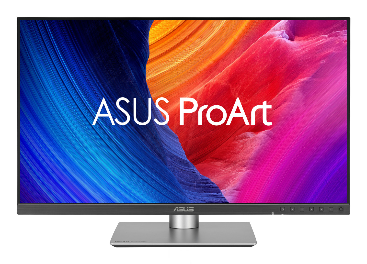 Un monitor ASUS ProArt con uno sfondo astratto e colorato.