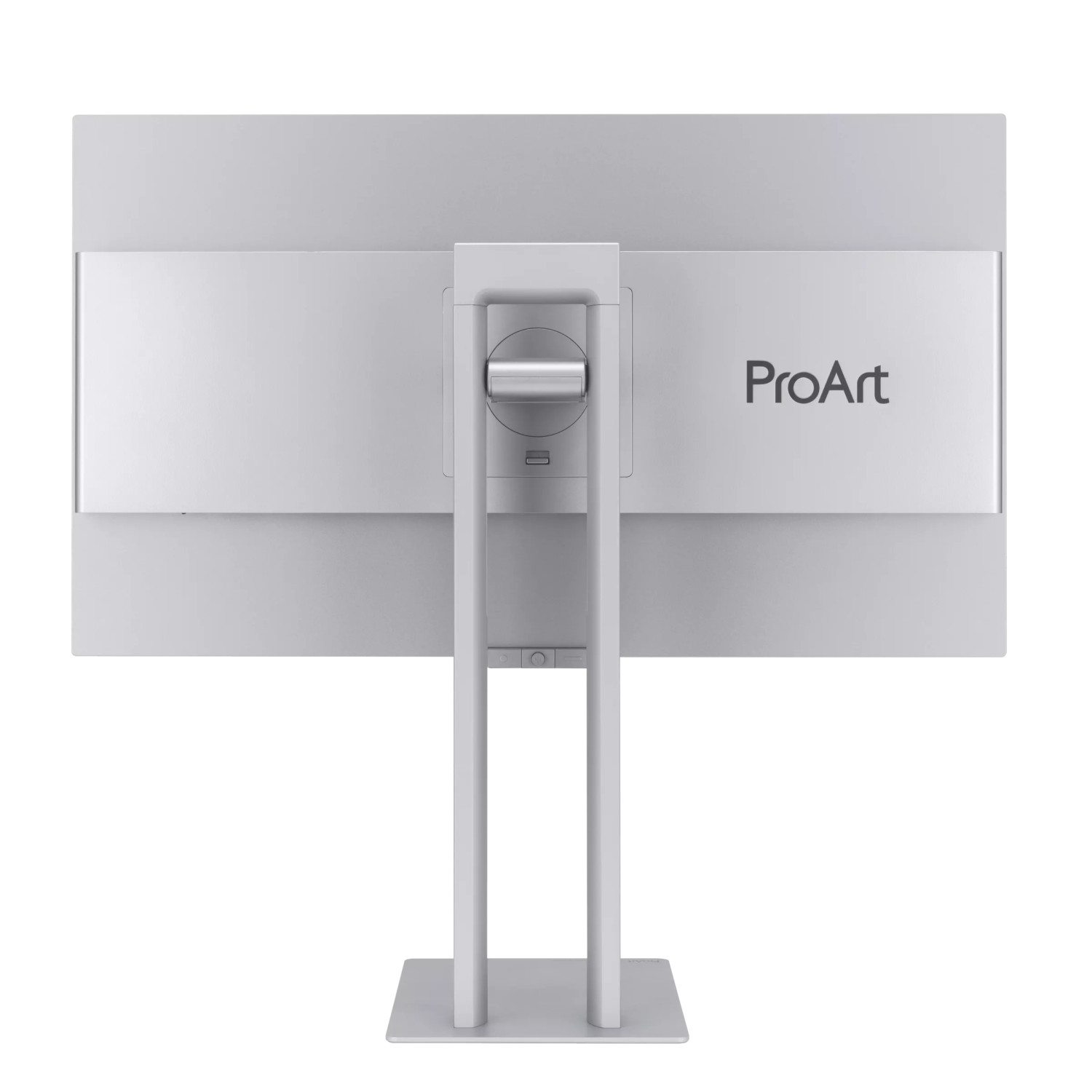 Retro di un monitor argentato con supporto e logo ProArt.