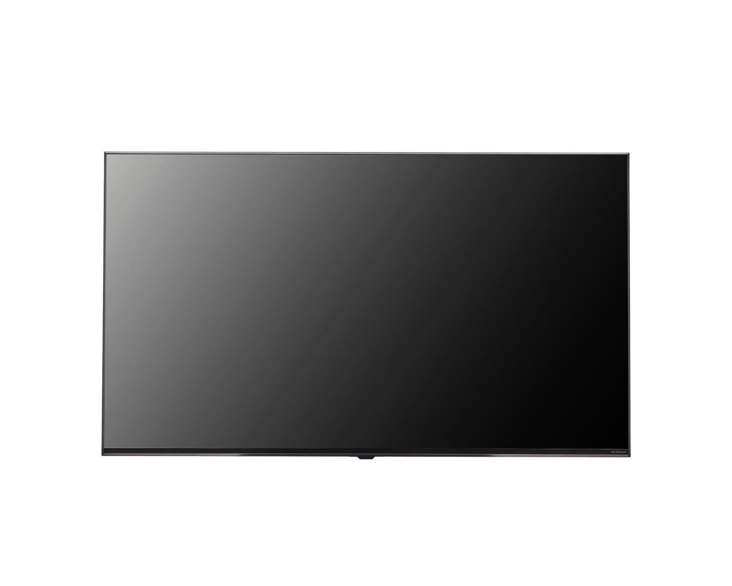 Un televisor negro moderno y delgado con pantalla oscura.