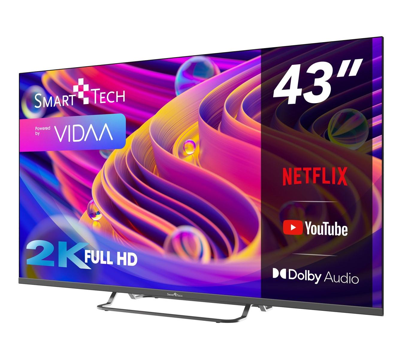 Una Smart TV da 43 pollici con display 2K Full HD, Netflix, YouTube e Dolby Audio.