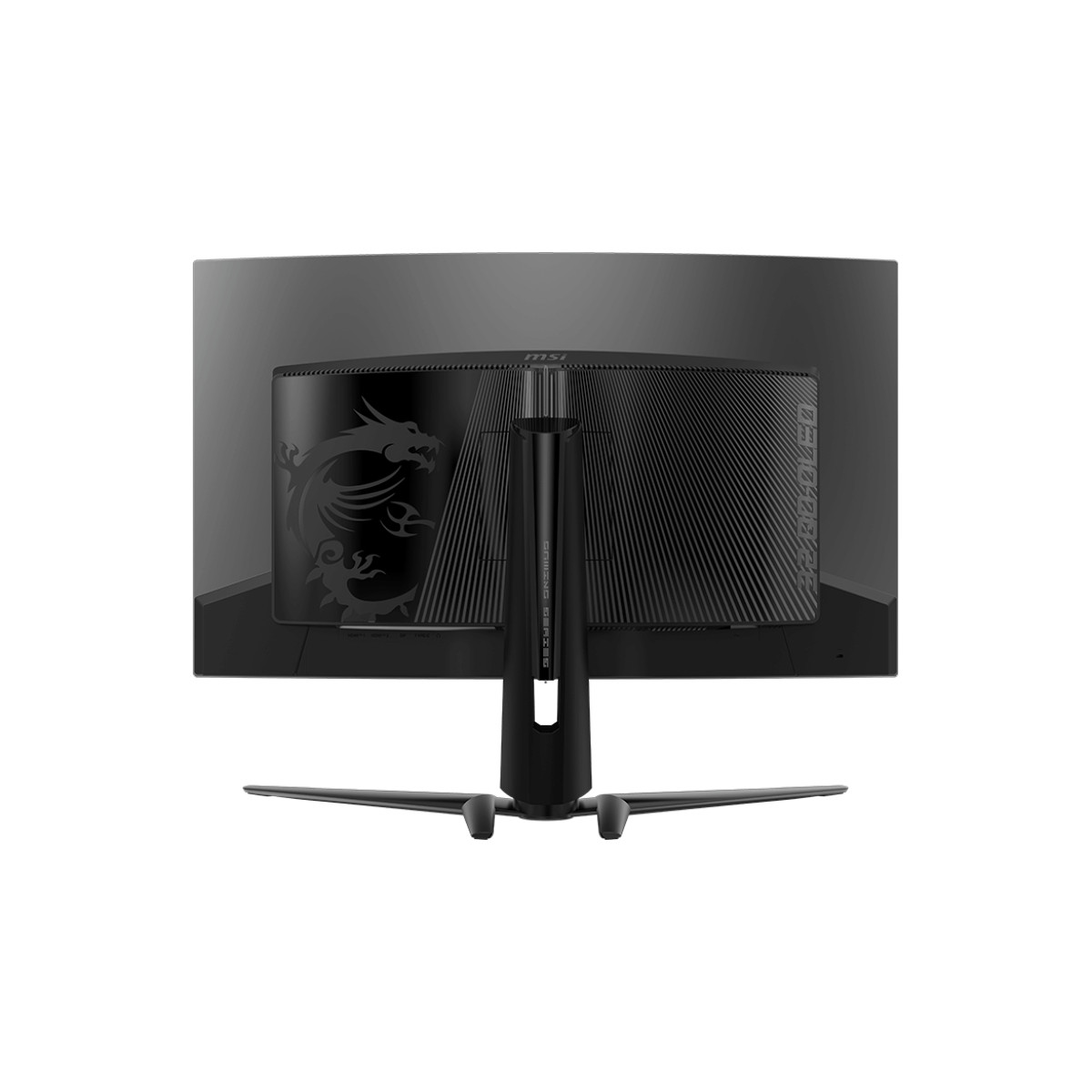 Retro di un monitor gaming MSI nero con logo drago e supporto.