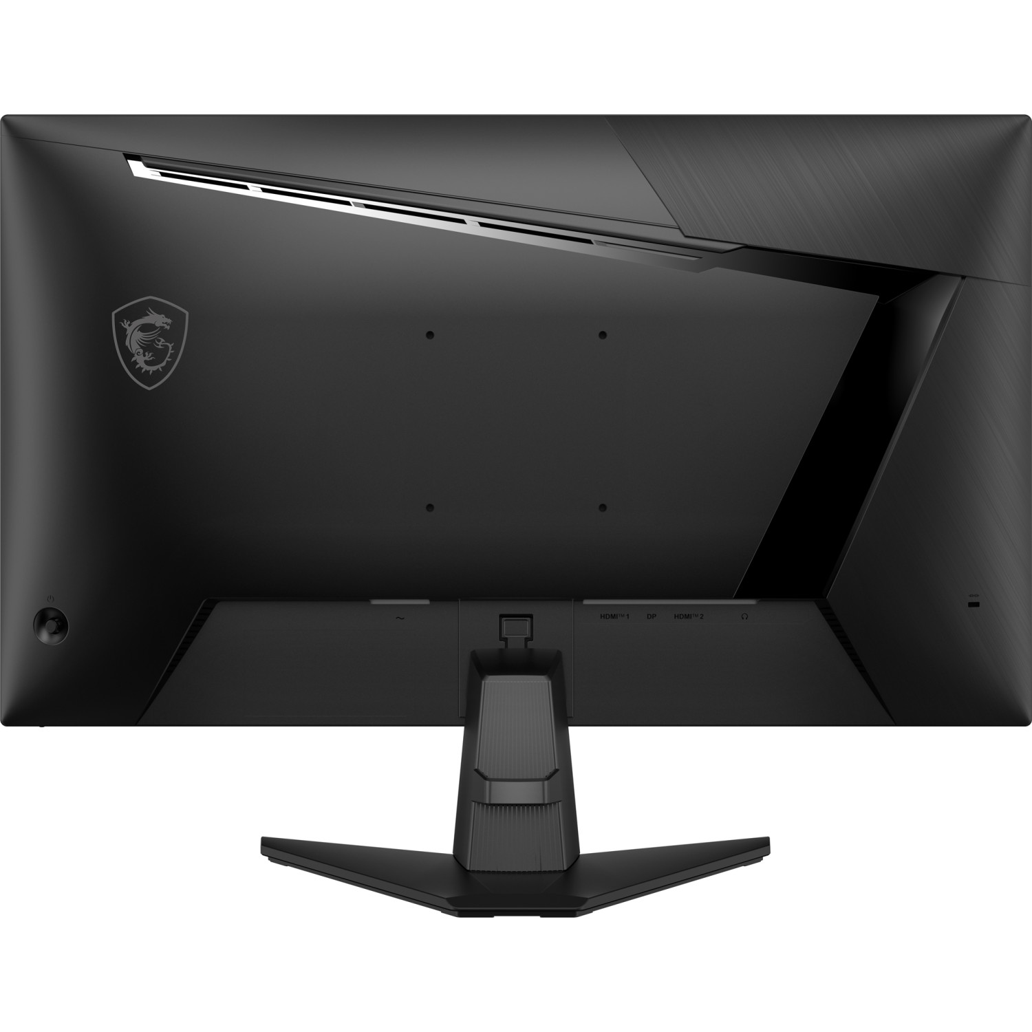 MSI logosu ve bağlantı noktalarına sahip siyah monitörün arkası.