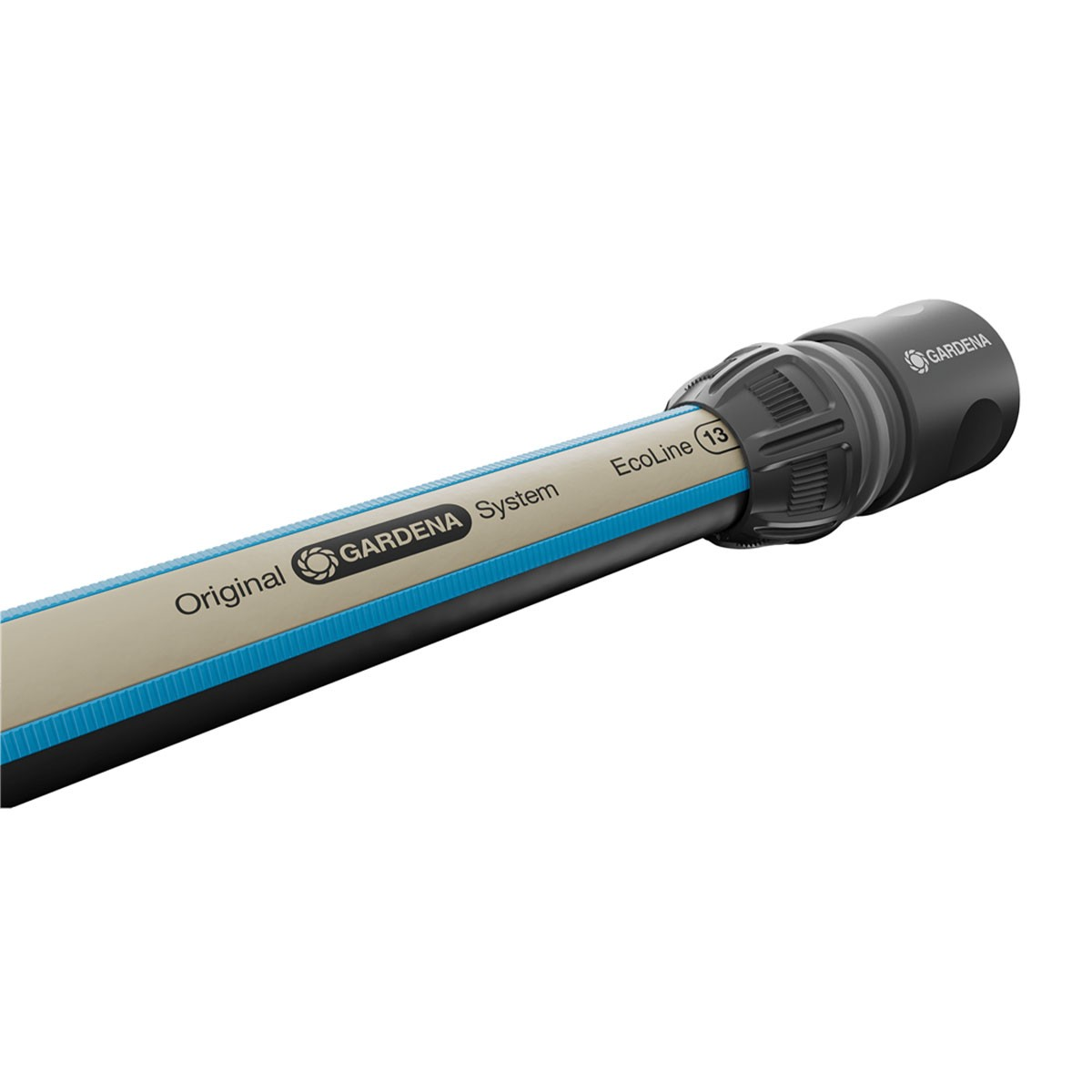 Un tubo Gardena con scritta "EcoLine 13" e "Original GARDENA System".