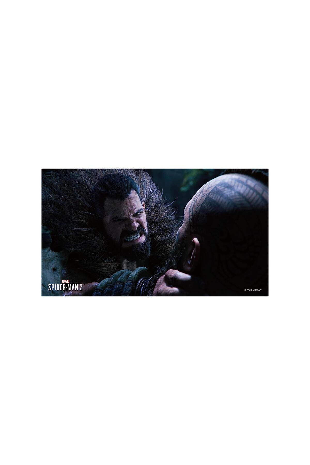 Kraven il Cacciatore con colletto di pelliccia affronta Kraven con tatuaggi.