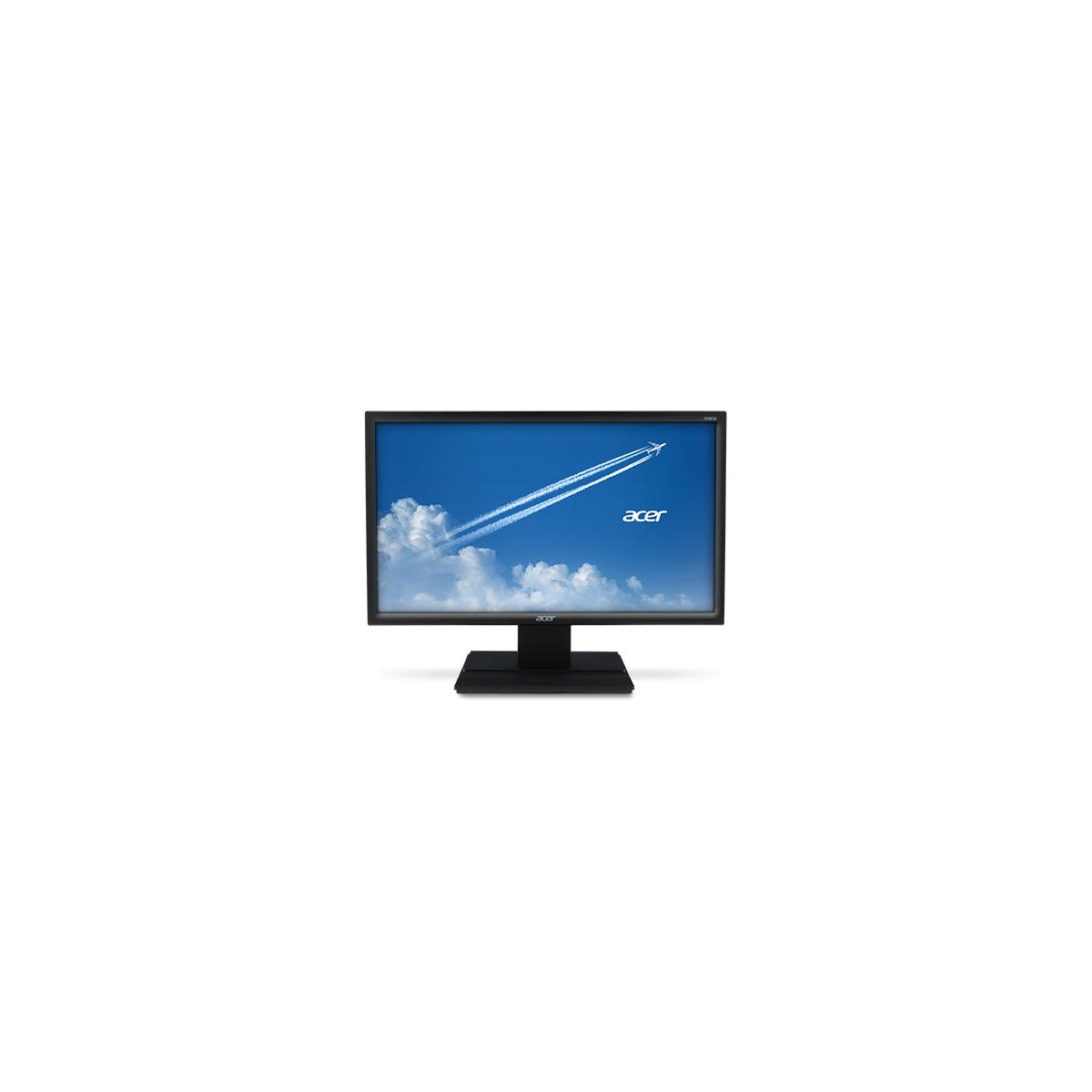 Un monitor Acer nero mostra un aereo e nuvole sullo schermo.