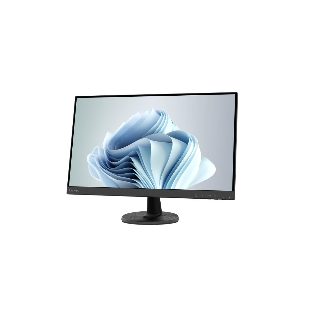 Un monitor Lenovo con uno sfondo astratto blu.