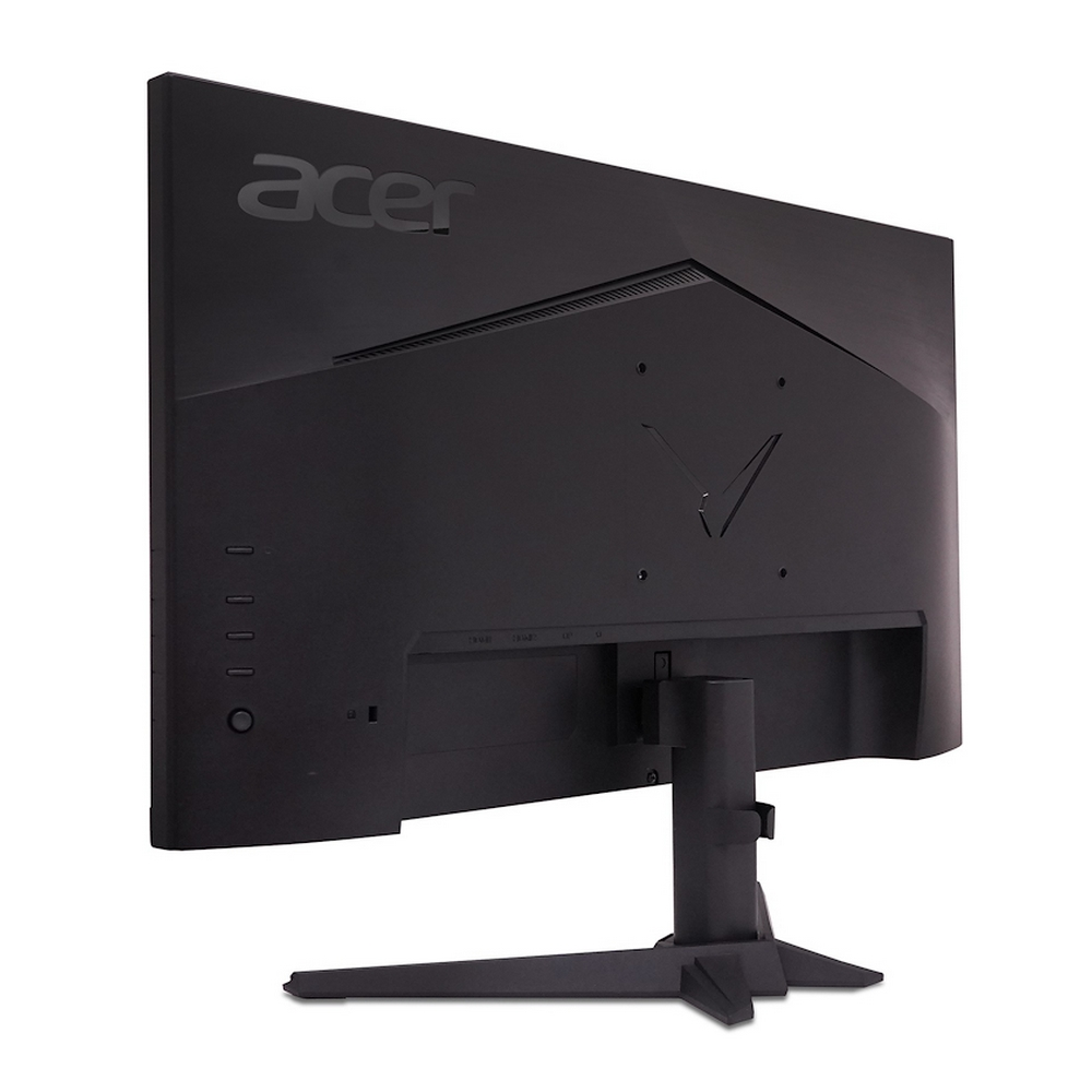 Vista posteriore di un monitor Acer nero con supporto e porte.