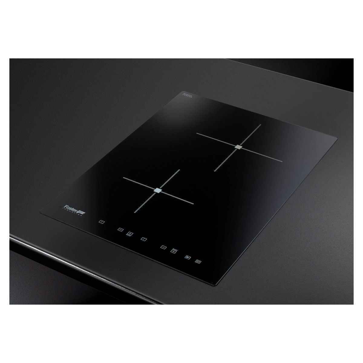 Un piano cottura a induzione nero con due zone cottura e comandi touch.
