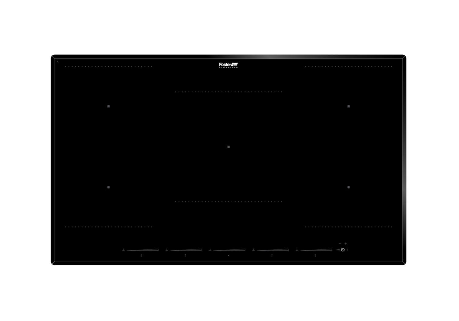 Piano cottura a induzione nero con cinque zone cottura e comandi touch.