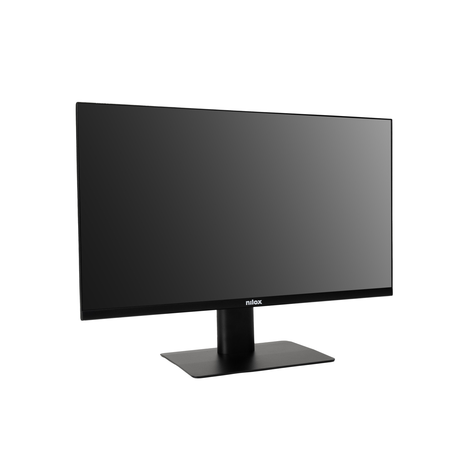 Un monitor nero con logo argentato sul piedistallo.