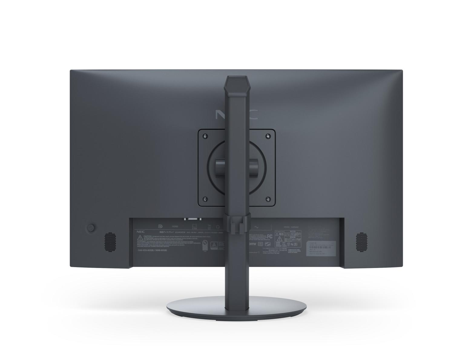 Vista posteriore di un monitor nero con logo NEC e porte.