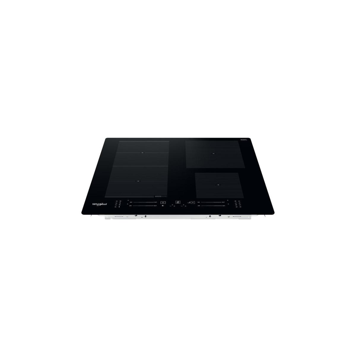 Una placa de inducción negra con cuatro zonas de cocción y panel táctil.
