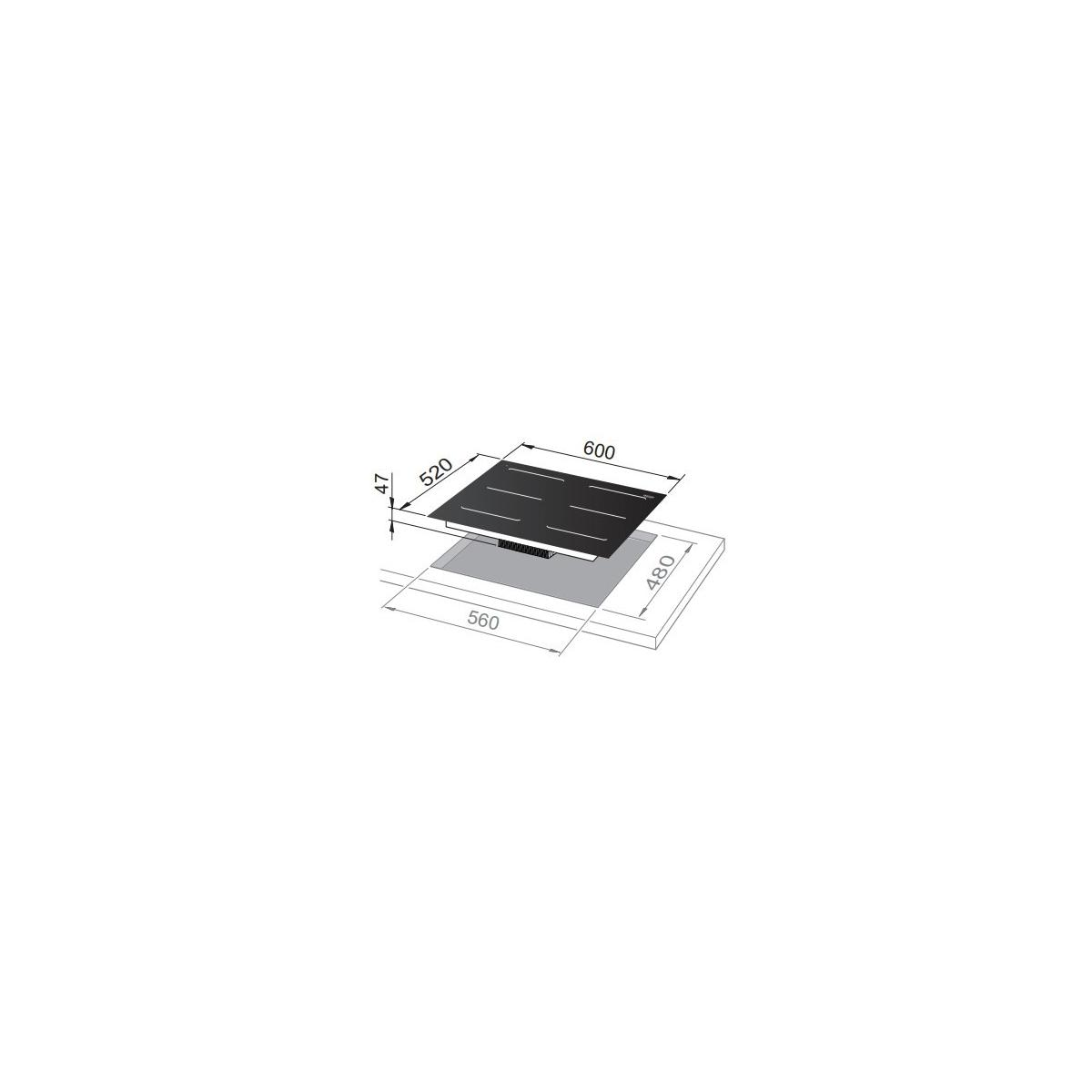 Piano cottura da incasso con quattro zone e dimensioni.