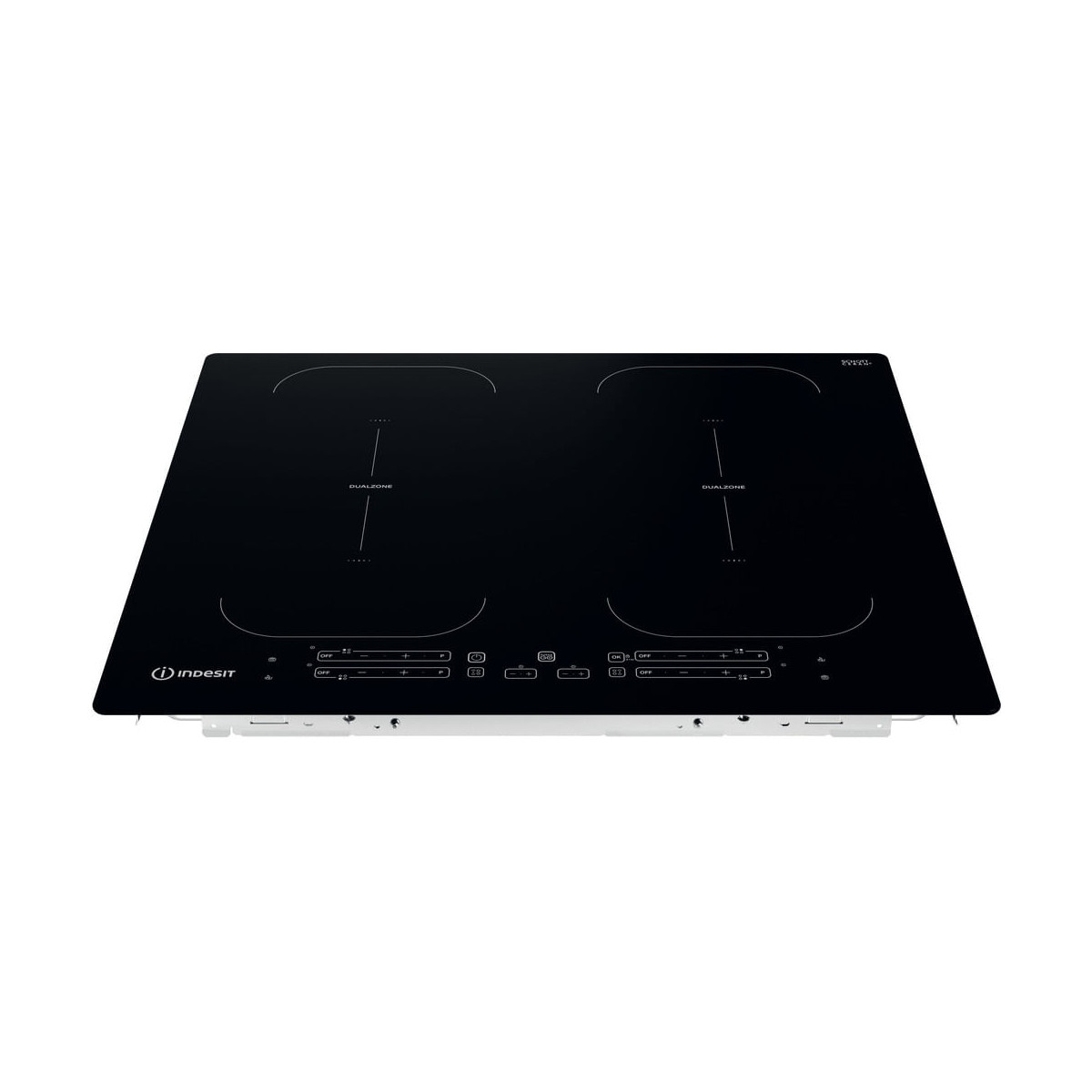 Un piano cottura a induzione nero con due zone cottura e pannello di controllo.