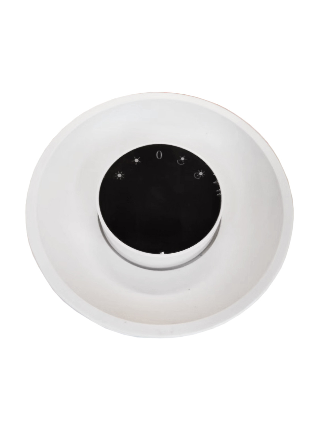 Un dispositivo blanco con centro negro y escala de luz.