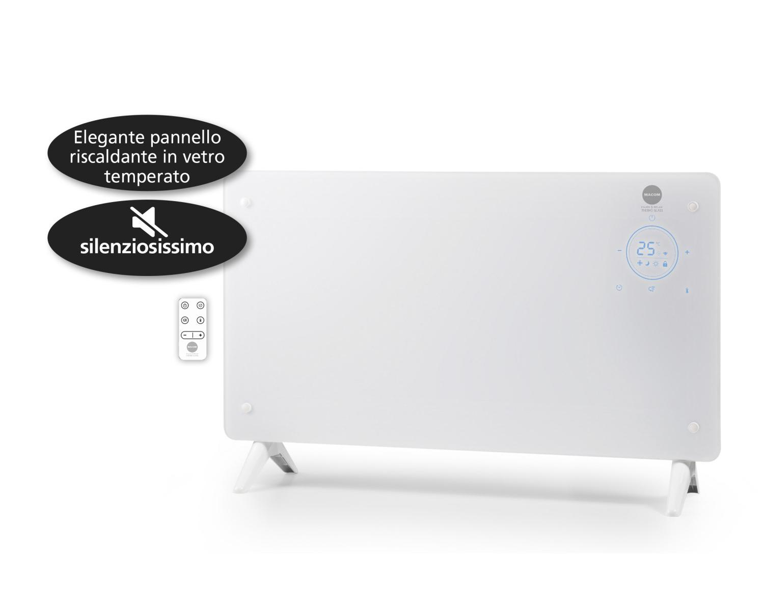 Elegante pannello riscaldante in vetro silenzioso con telecomando e display.