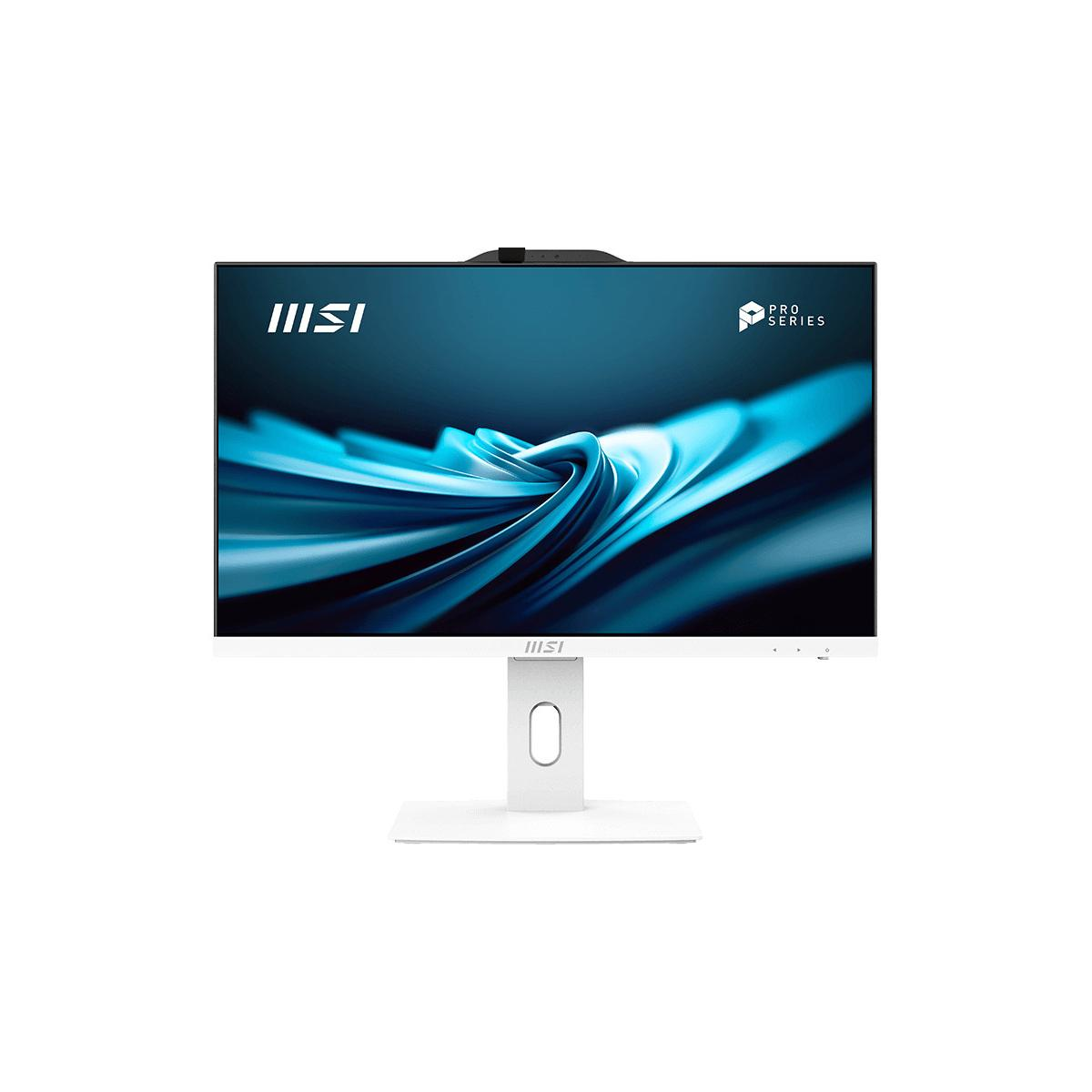Monitor MSI bianco con sfondo astratto blu e logo "Pro Series".