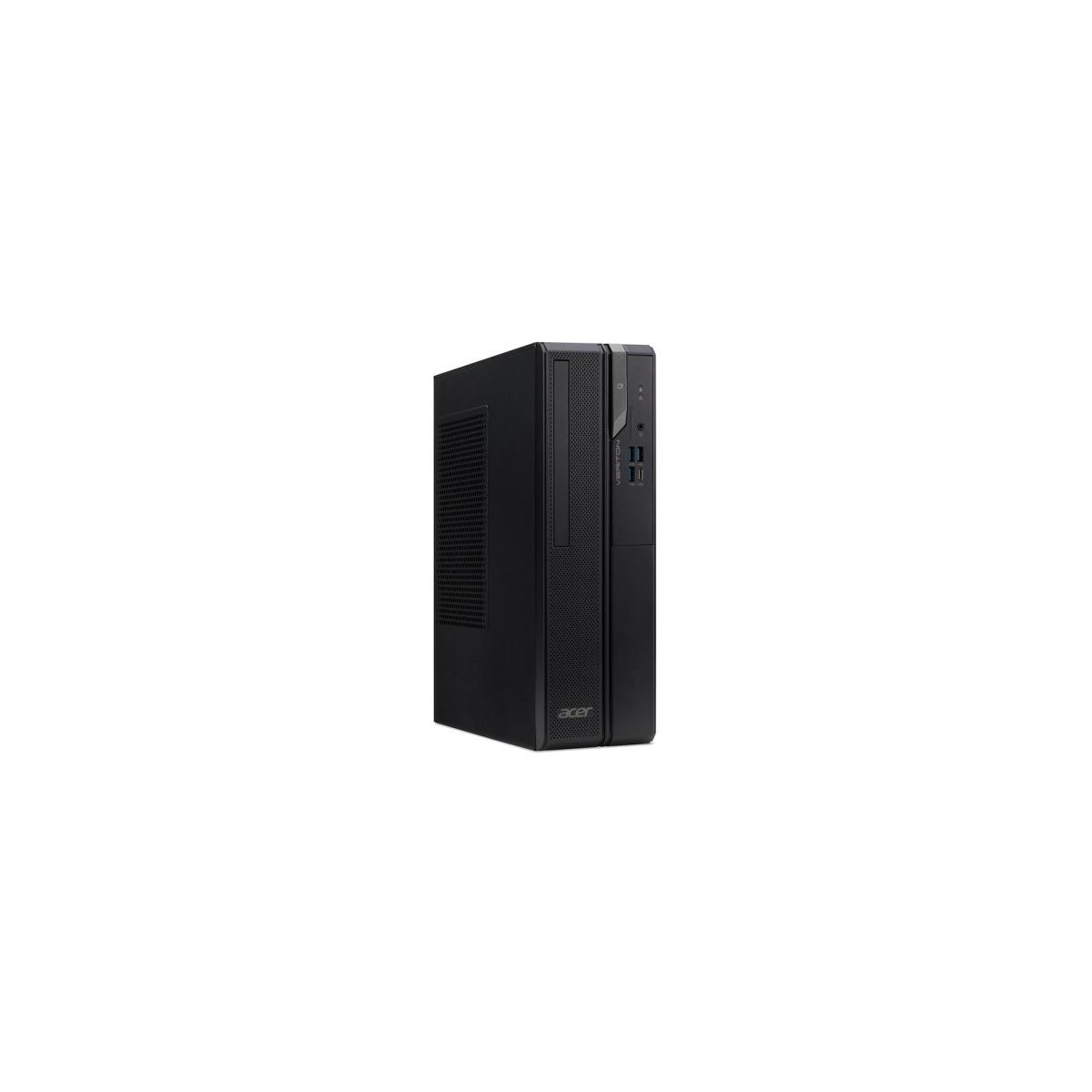 Una tower per computer desktop Acer Veriton nera è mostrata su sfondo bianco.