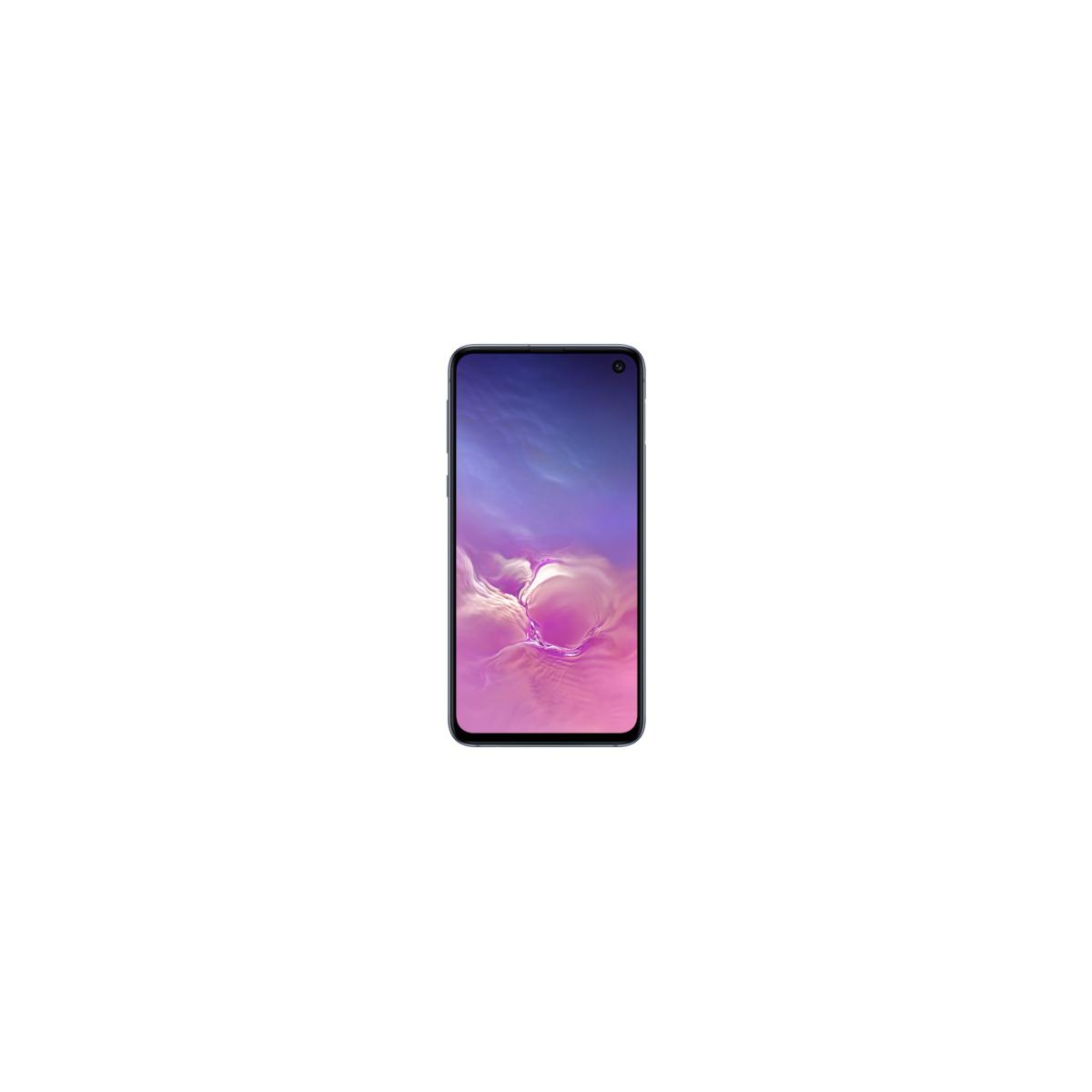 Uno smartphone nero con uno sfondo viola e blu.