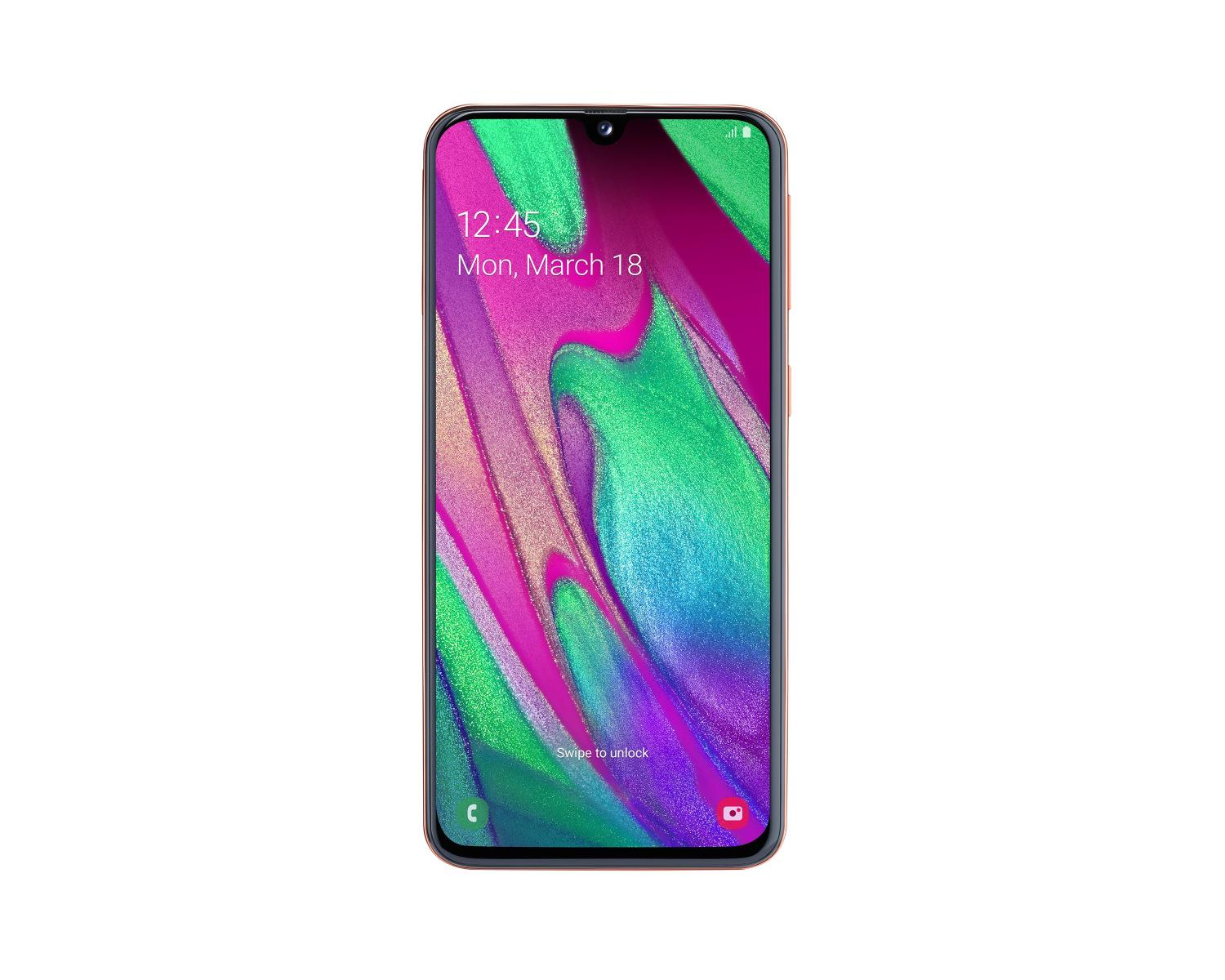 Ein Smartphone mit einer farbigen Tapete und der Uhrzeit 12:45.