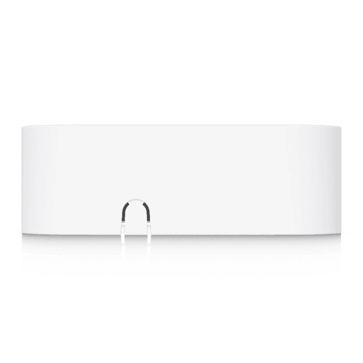 Un oggetto cilindrico bianco con due piccole linee nere sul davanti.