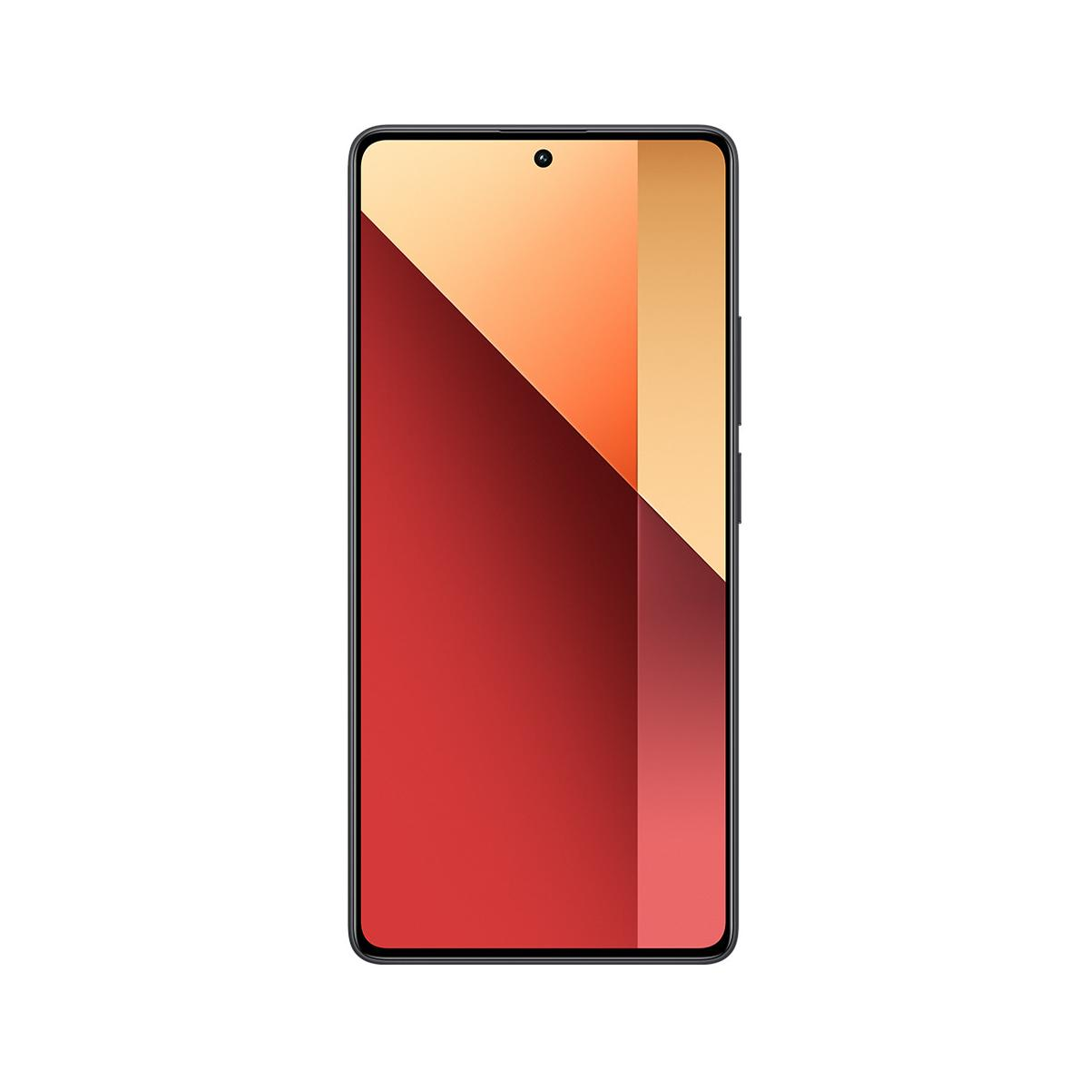 Un smartphone que muestra un fondo de pantalla dividido rojo y naranja.