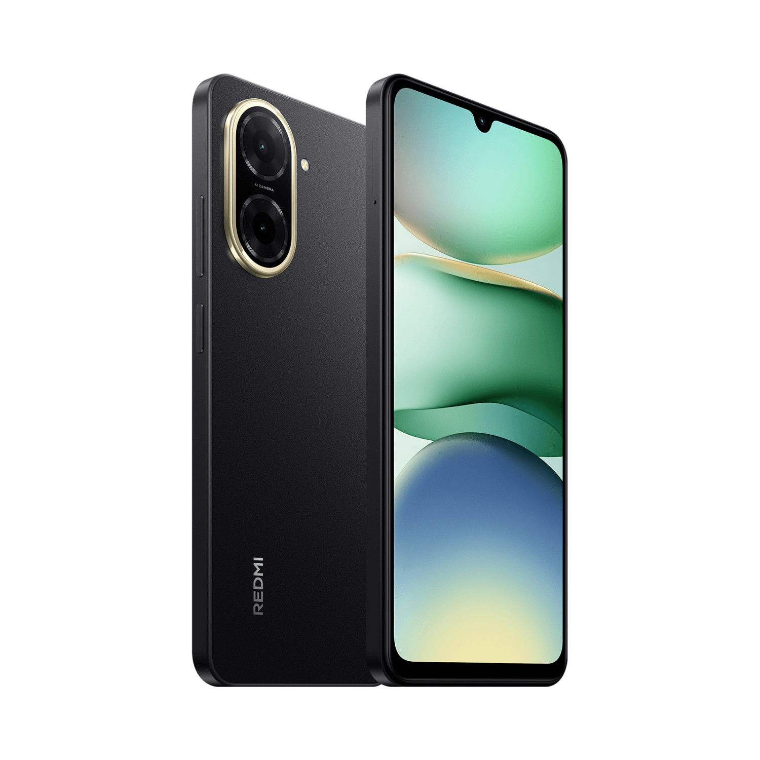 Ein schwarzes Smartphone mit zwei Kameras und einer goldenen Lünette.